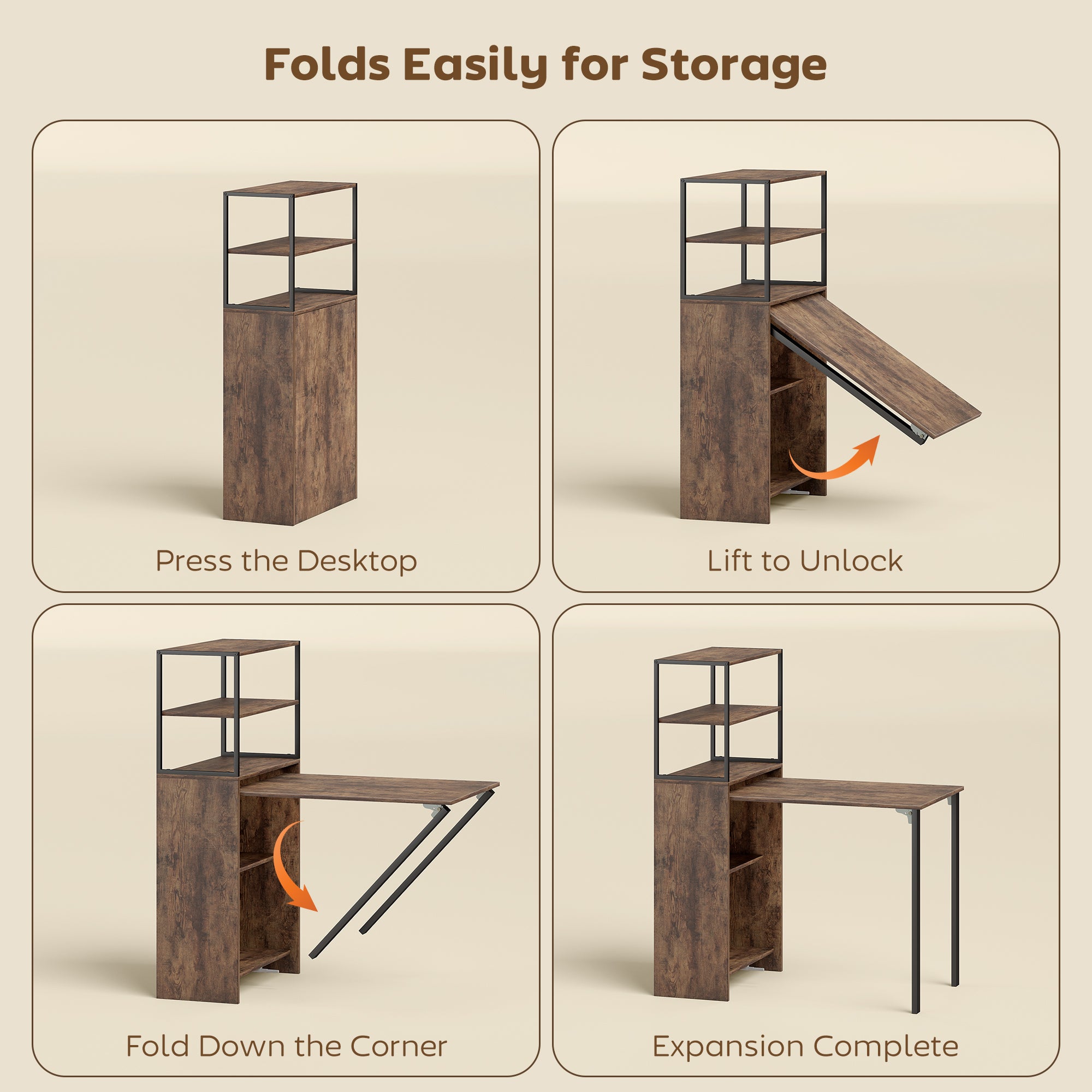 HOMCOM Folding Shelf and Work Table - Brown/Black