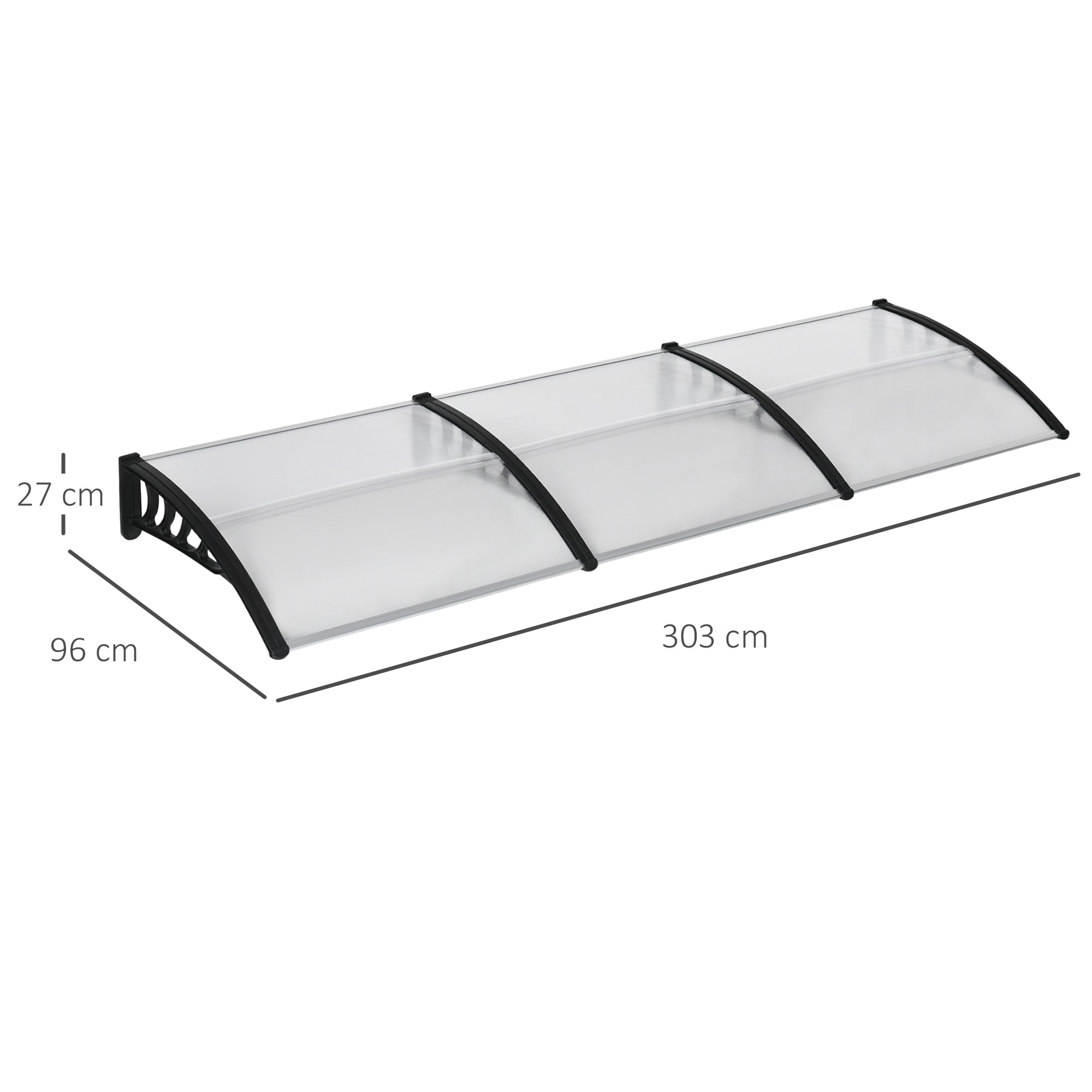 Outsunny Front Door Canopy, Outdoor Awning, 303 x 96cm Rain Shelter for Window, Porch and Front/Back Door, Clear - North Peak Garden Furniture