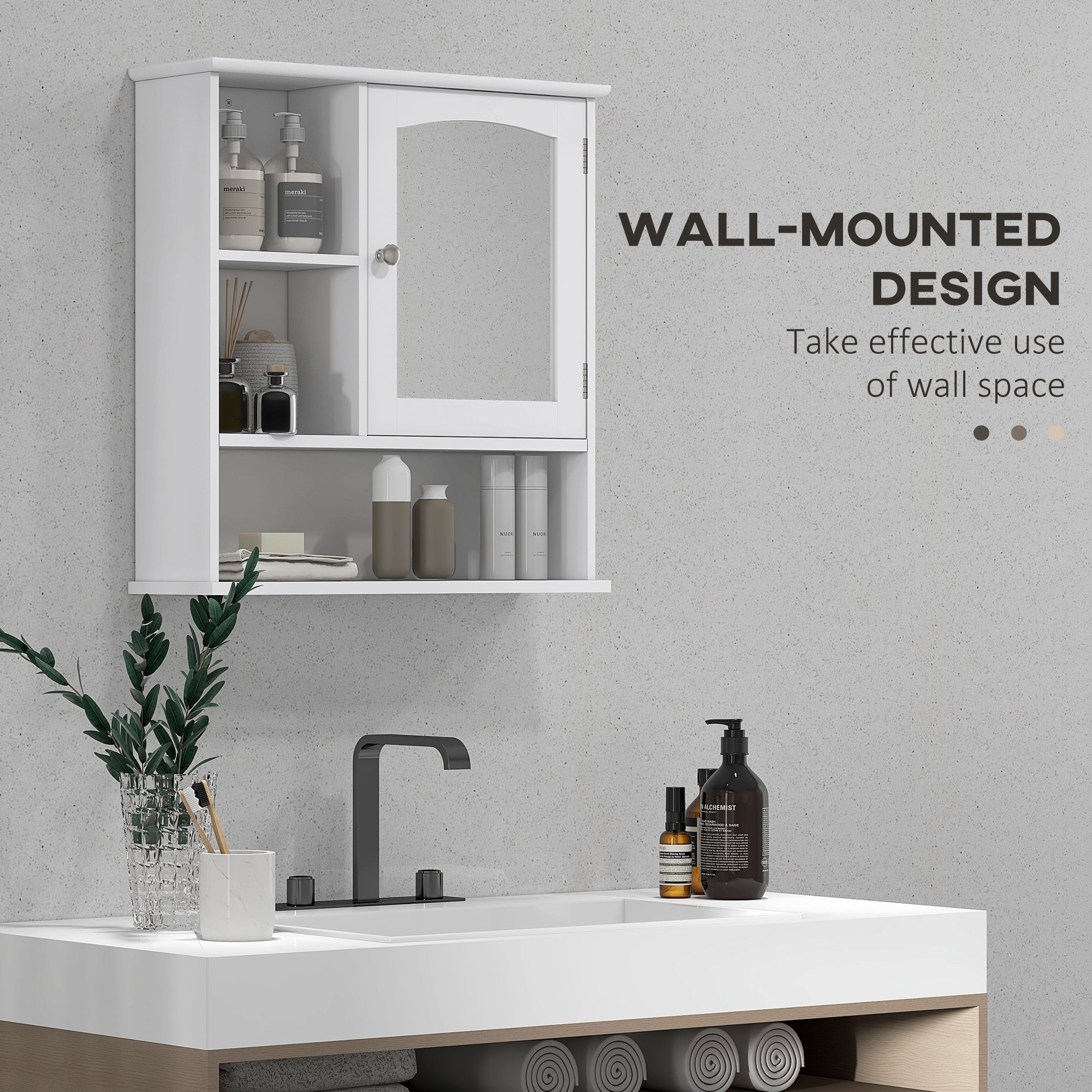 kleankin Bathroom Cabinet, Wall Mount Storage Organizer with Mirror, Adjustable Shelf for Bathroom, Kitchen, Bedroom, White - North Peak Garden Furniture