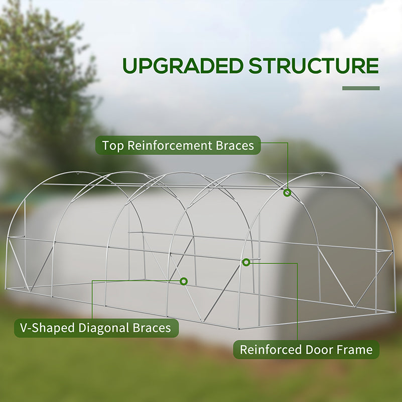 Outsunny 6 x 3(m) Polytunnel Greenhouse with Upgraded Structure, Mesh Door and Windows, 15 Plant Labels, White - North Peak Garden Furniture