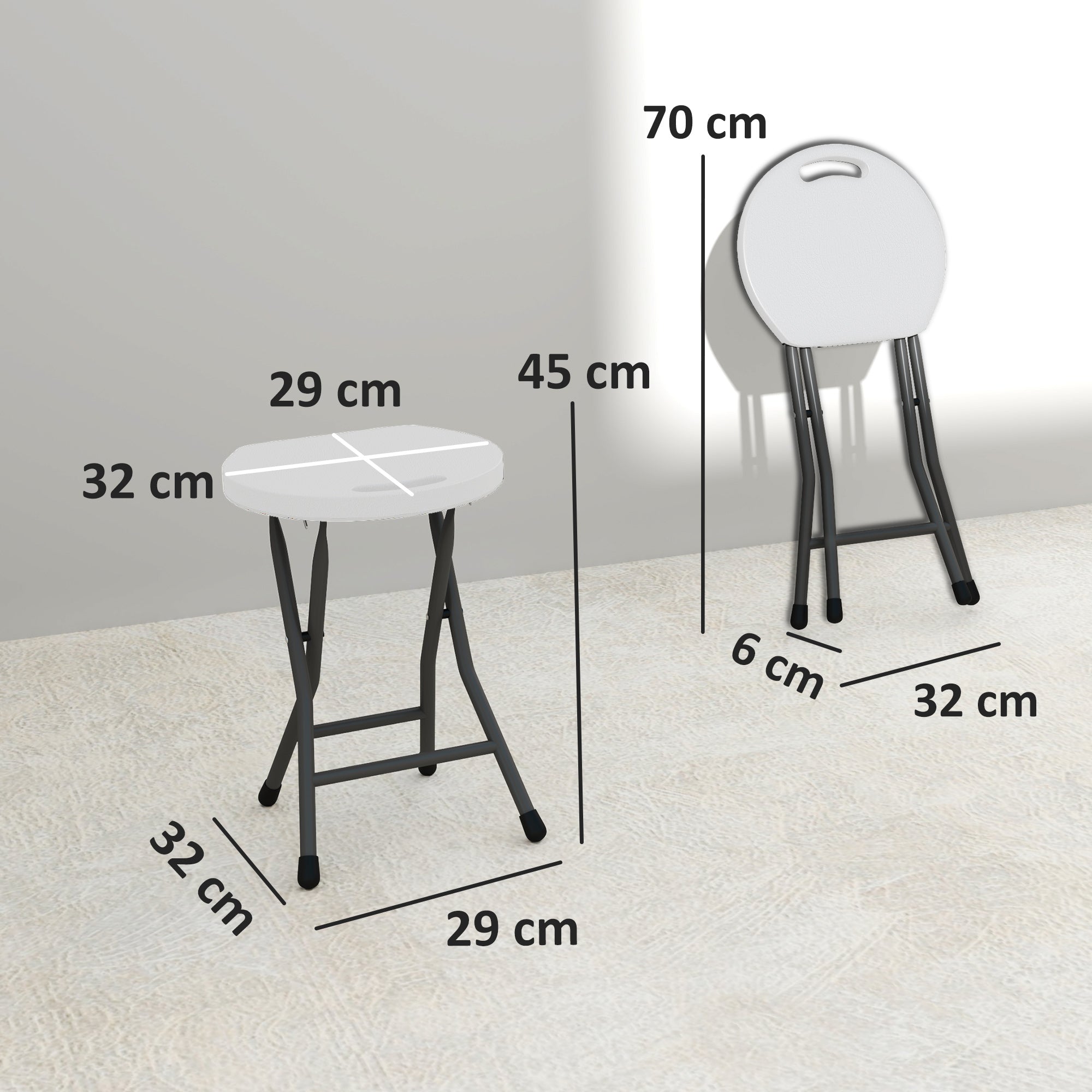 Outsunny Folding Stool Set of 4, Decorative Garden Stool Set with Safety Latch, Foldable Garden Stools with Powder-Coated Steel Legs HDPE Seat and Handle for Indoor and Outdoor, White - North Peak Garden Furniture