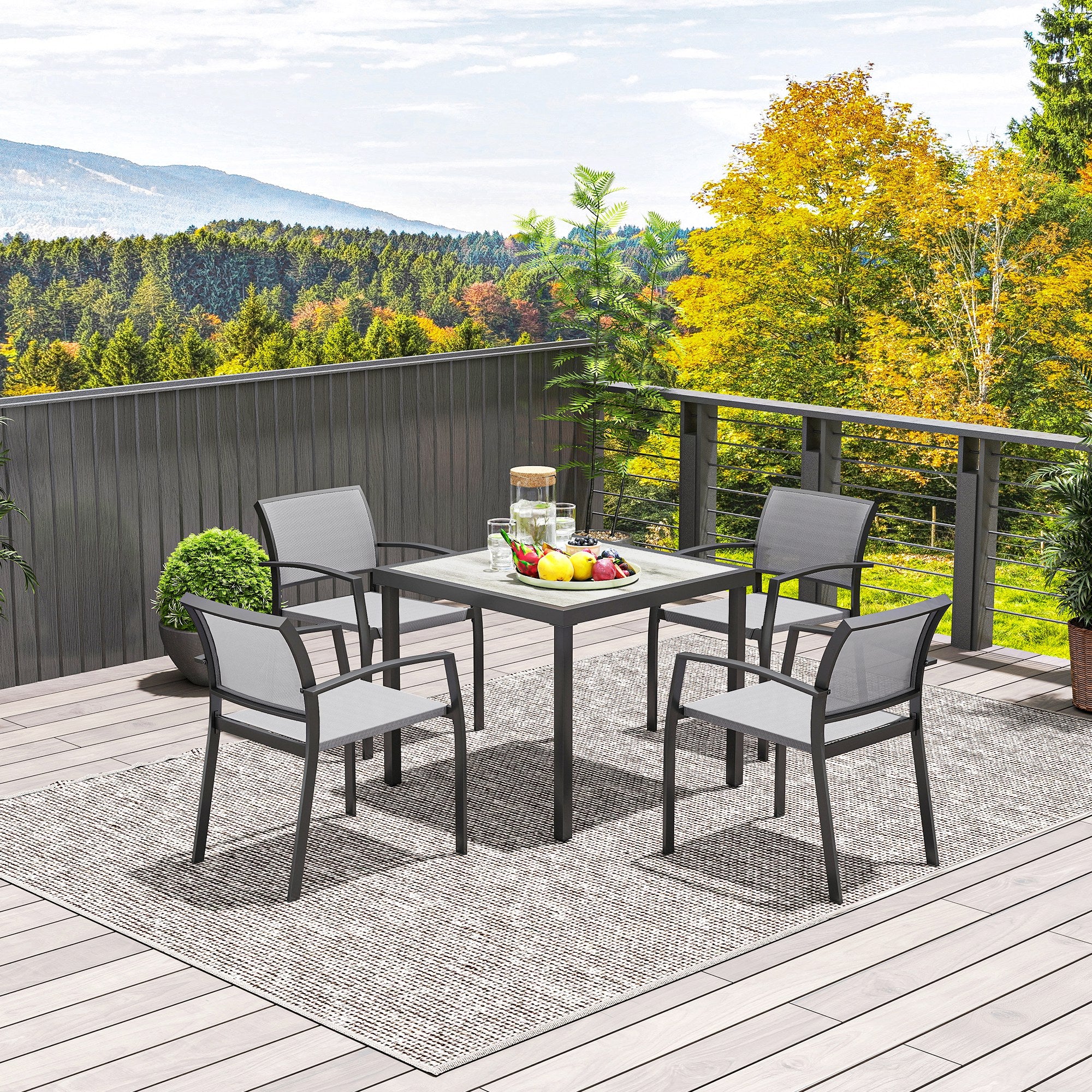 Outsunny Five-Piece Outdoor Garden Dining Set - Grey - North Peak Garden Furniture