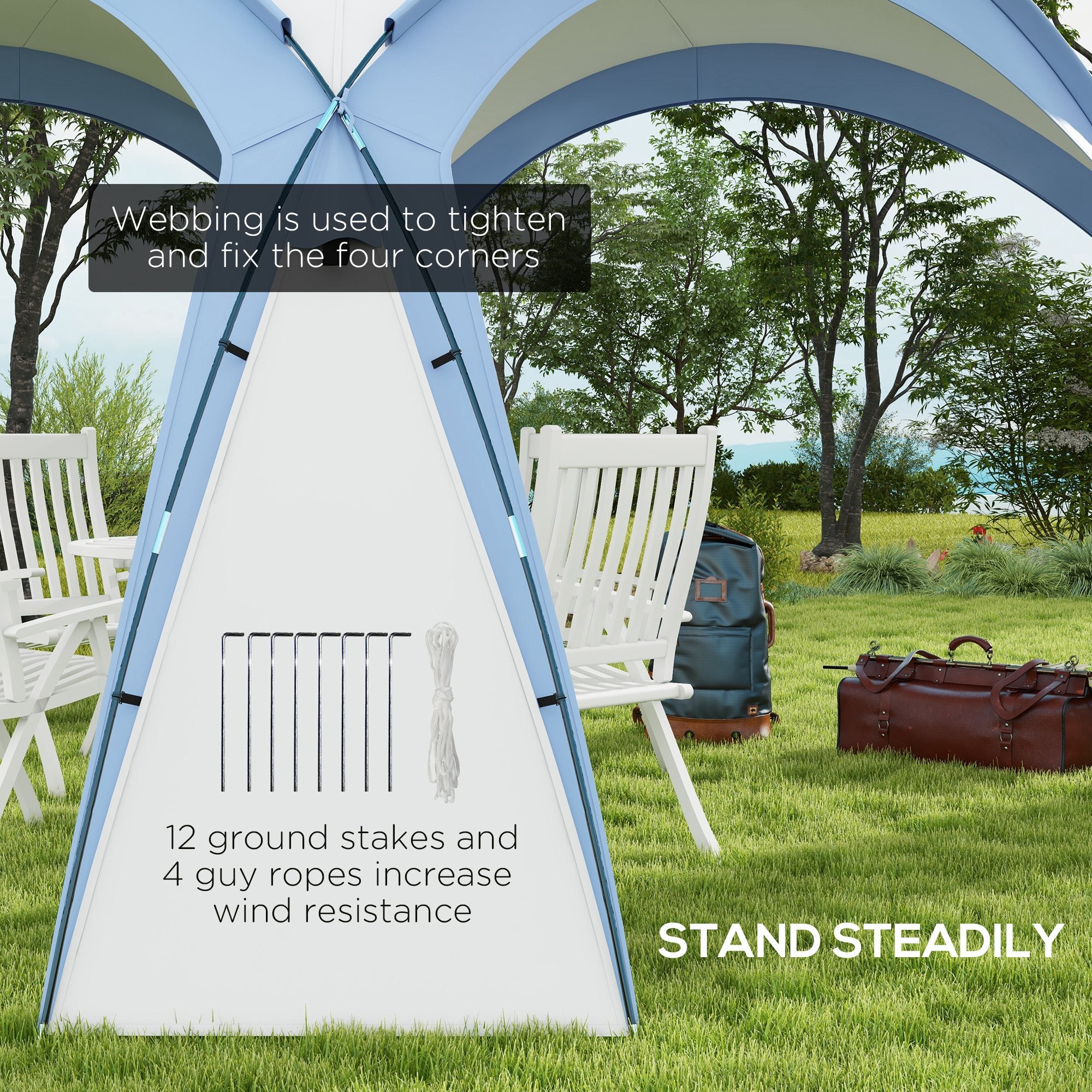 Outsunny 3.5 x 3.5M Camping Gazebo, Outdoor Event Shelter Dome Tent Garden Sun Shelter Patio Spire Arc Pavilion Camp Sun Shade, Light Blue - North Peak Garden Furniture