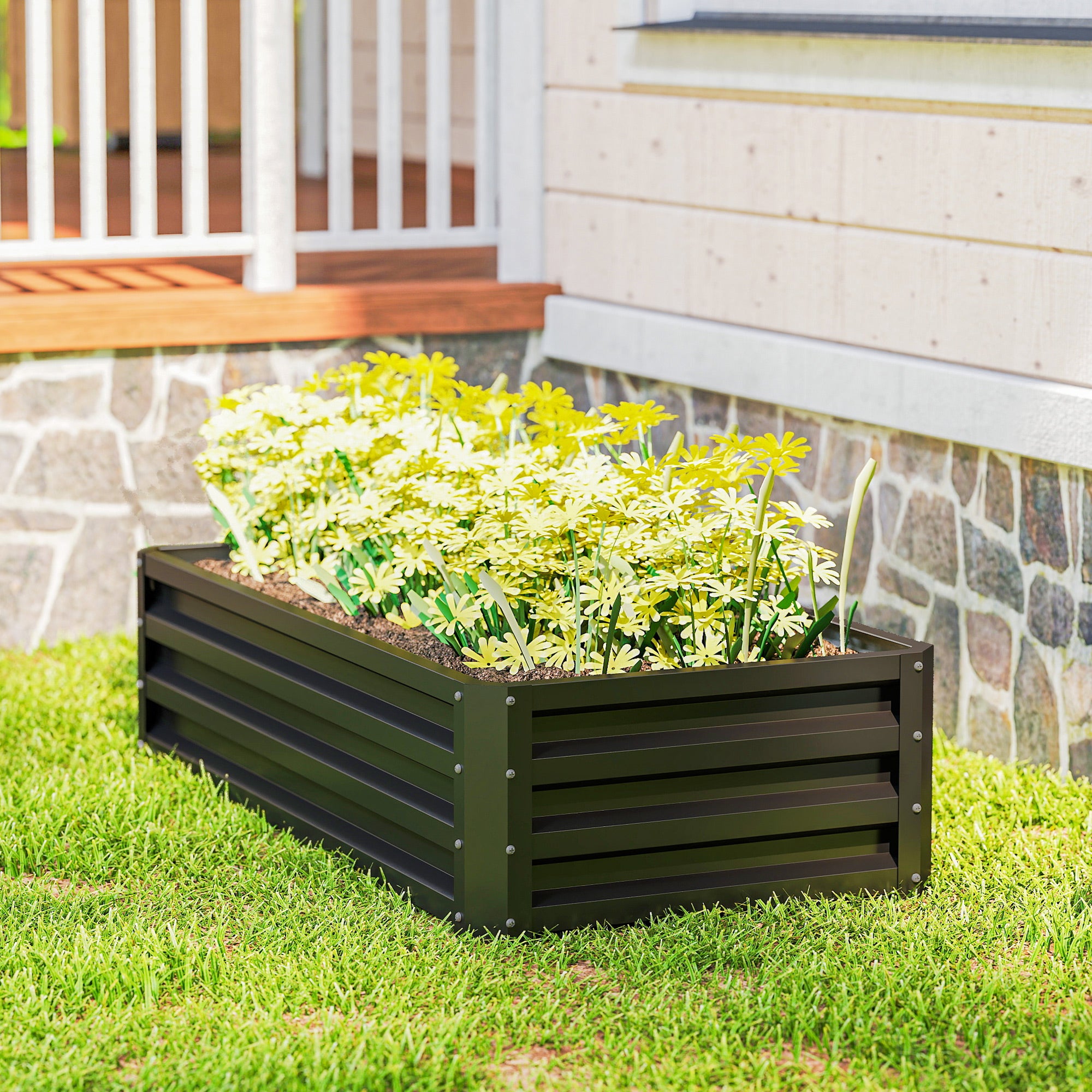 Outsunny Raised Beds for Garden, Galvanized Outdoor Planters, for Herbs and Vegetables, Use for Patio, Backyard, Balcony, Grey