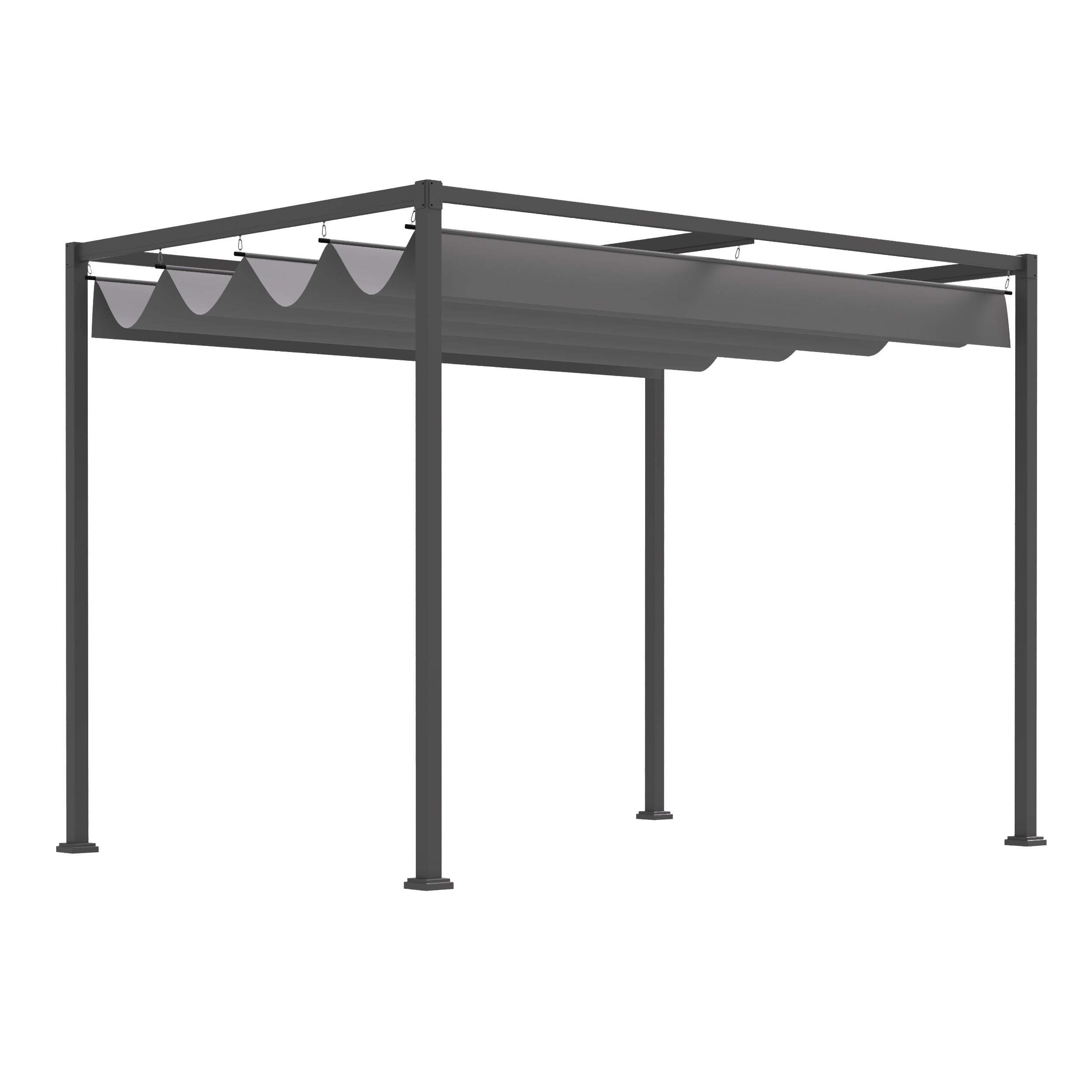 Outsunny 3 x 2m Metal Outdoor Pergola with Retractable Roof, Outdoor Gazebo Canopy Shelter with Drainage Holes for Garden, Patio, Lawn, Grey - North Peak Garden Furniture