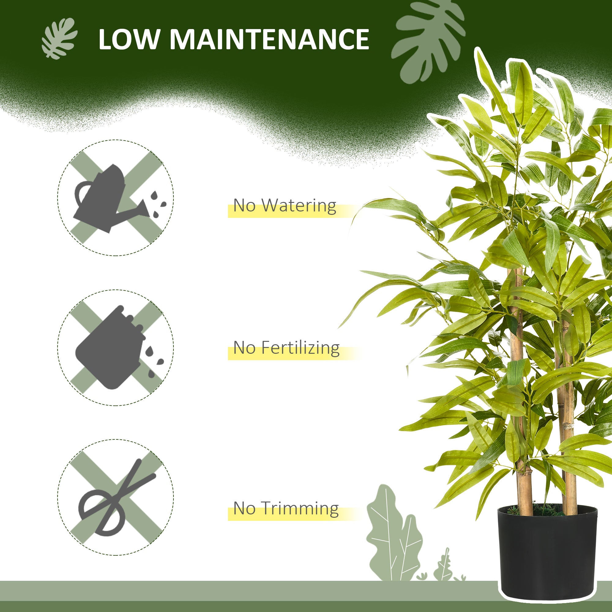 HOMCOM Artificial Plants Bamboo Tree in Pot Desk Fake Plants for Home Indoor Outdoor Decor, 15x15x60cm, Green - North Peak Garden Furniture