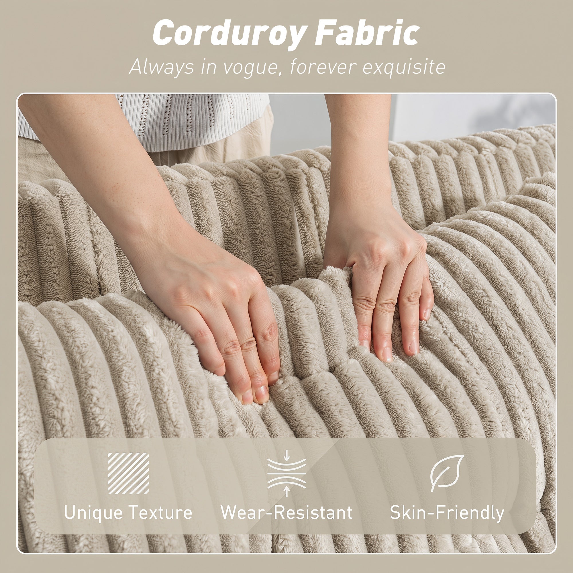 HOMCOM Corduroy Click Clack Sleeper Sofa with Pull Out Design, 2 Seater Sofa Bed, Cream White