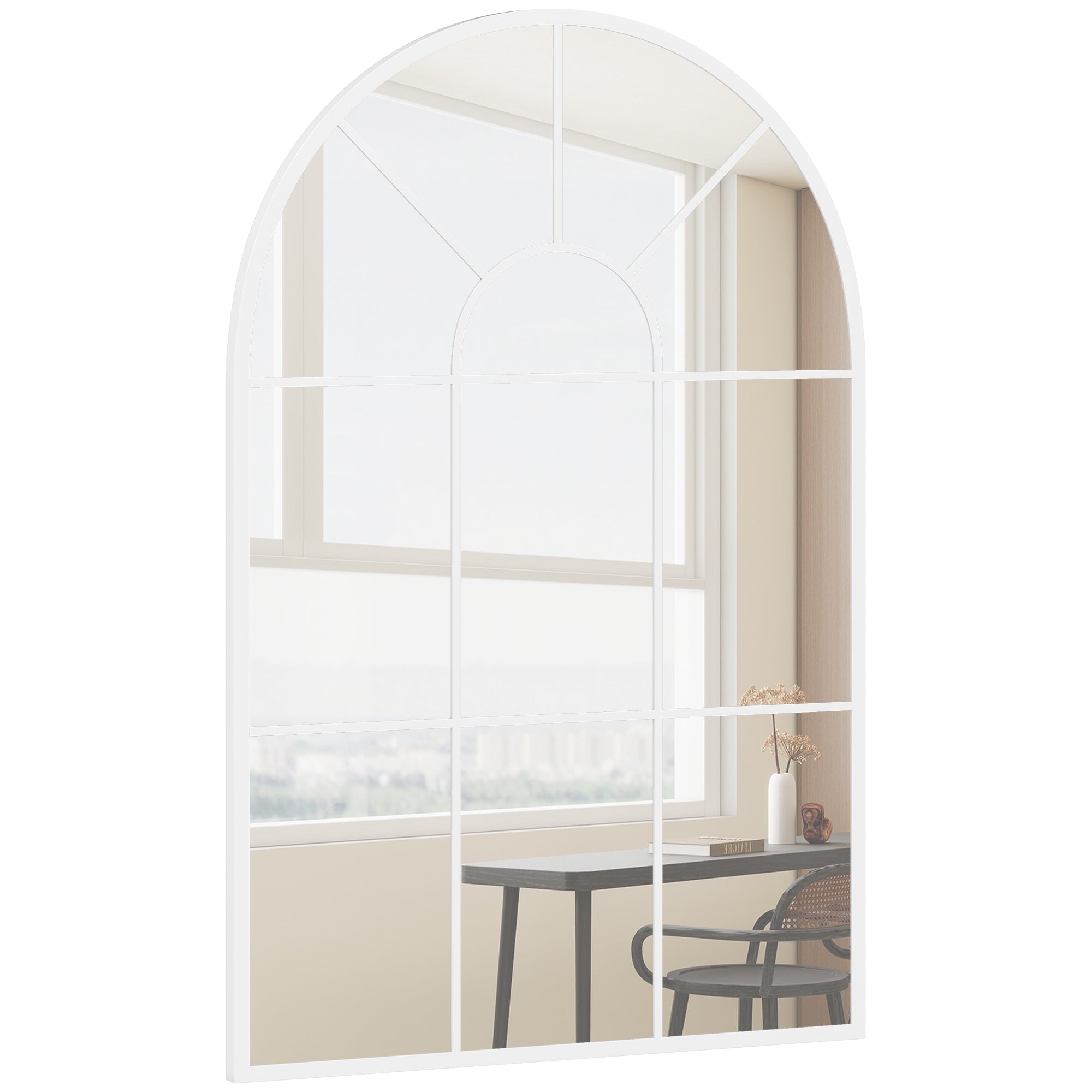 HOMCOM 90 X 61cm Arched Grid Mirror - White