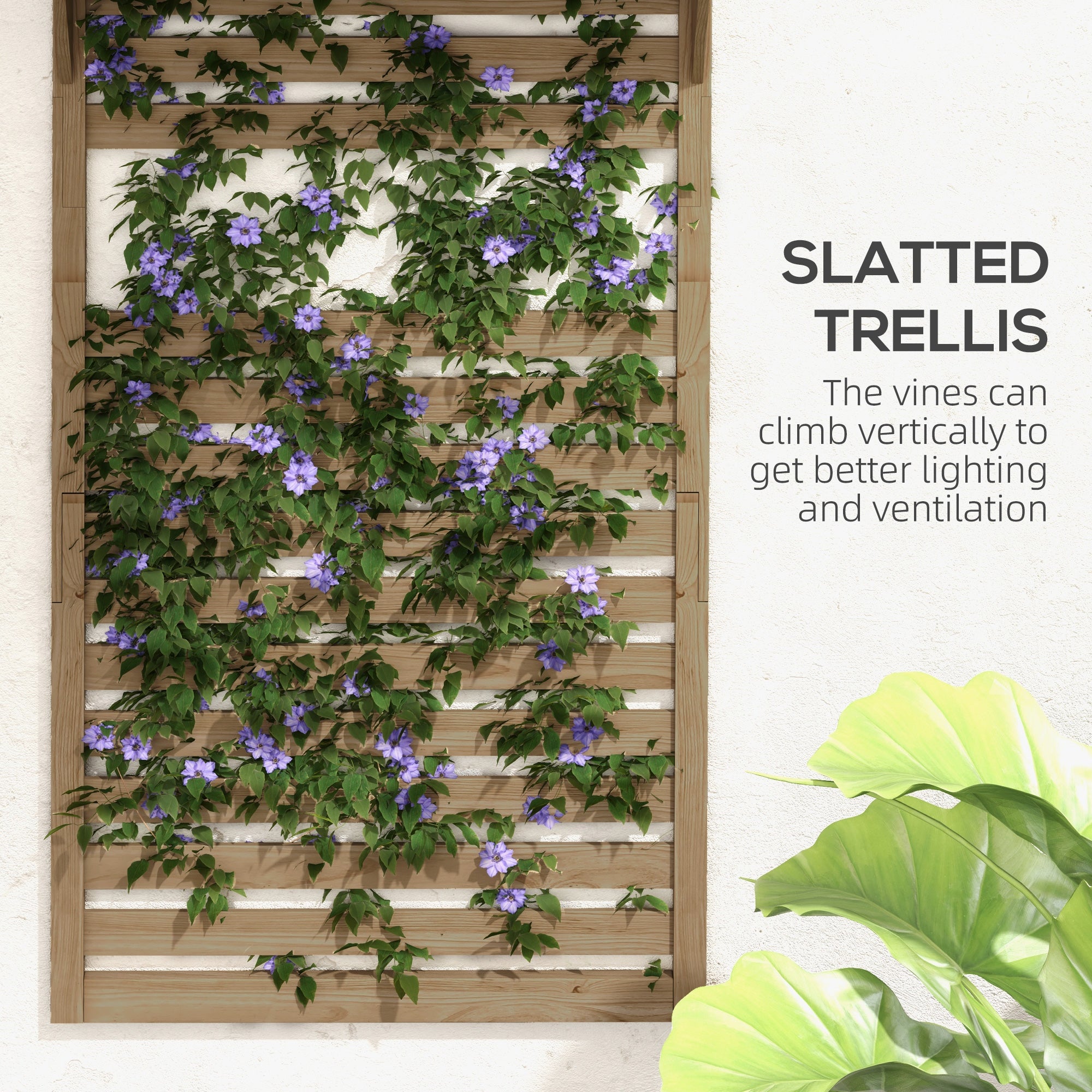 Outsunny Wall Mounted Plant Stands Set of 2, Fir Wood Flower Stand with Shelves and Slatted Trellis for Patio, Balcony, Porch - North Peak Garden Furniture