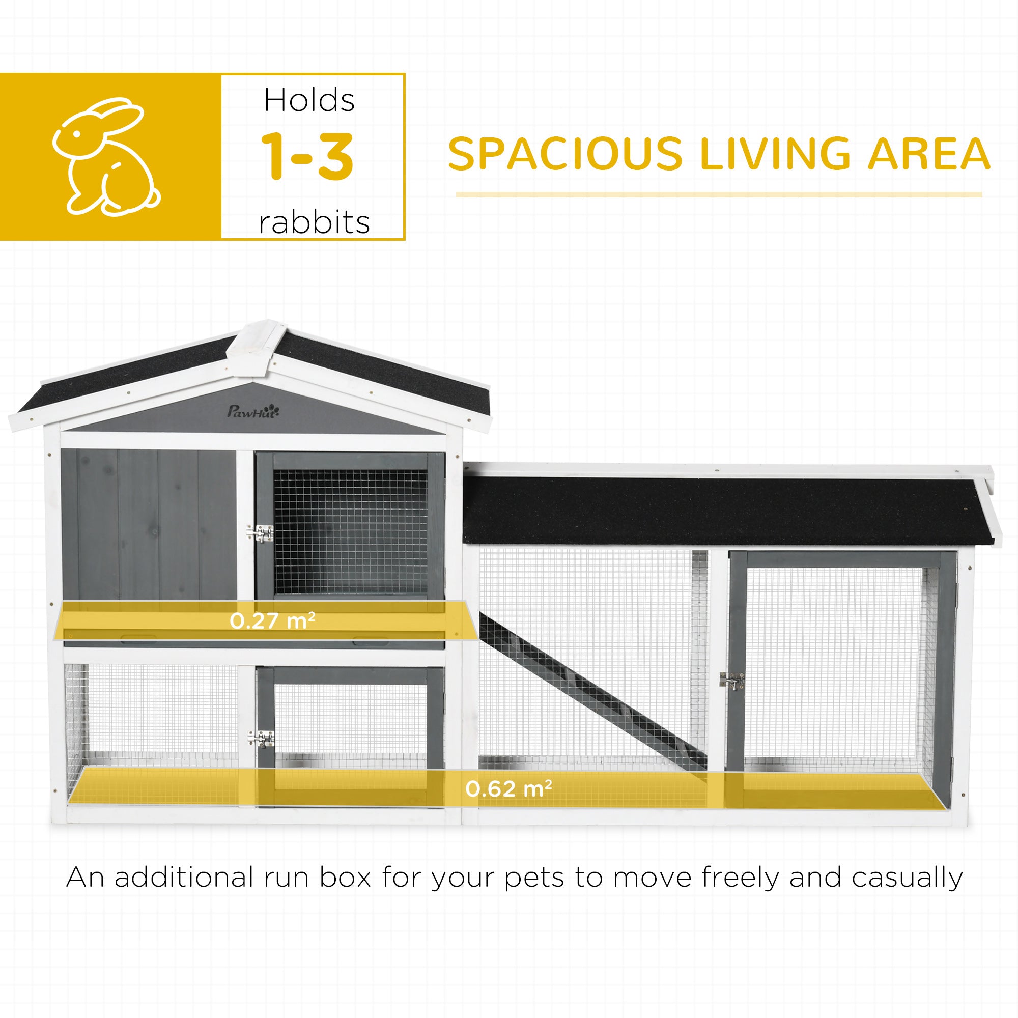 PawHut Rabbit Hutch Outdoor, 2-Tier Guinea Pig Hutch, Wooden Small Animal House with Rabbit Run Box, Slide-out Tray, Ramp, 175.8 x 52 x 85.5 cm, White - North Peak Garden Furniture