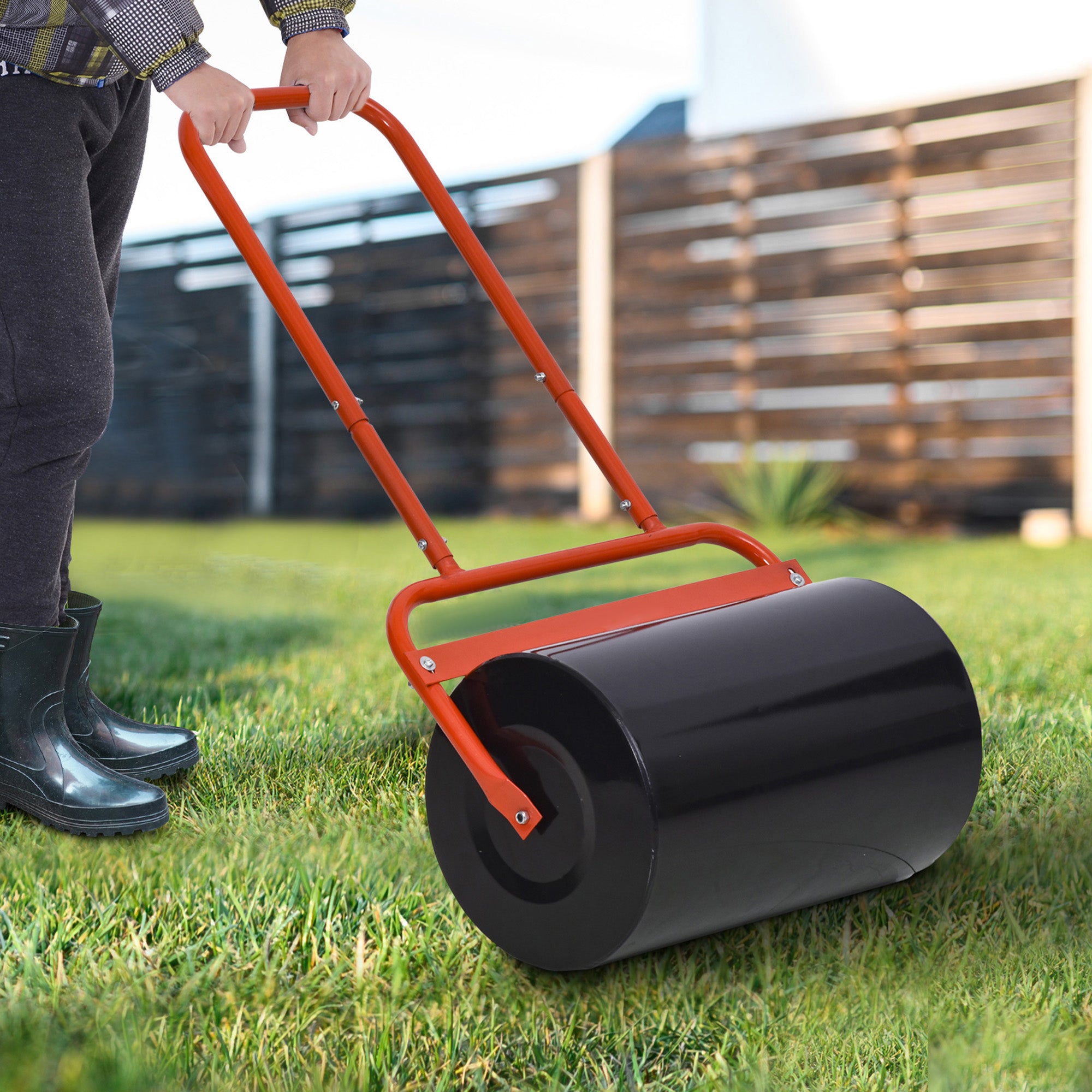 Outsunny 38L Fillable Cylinder Steel Lawn Roller - Red