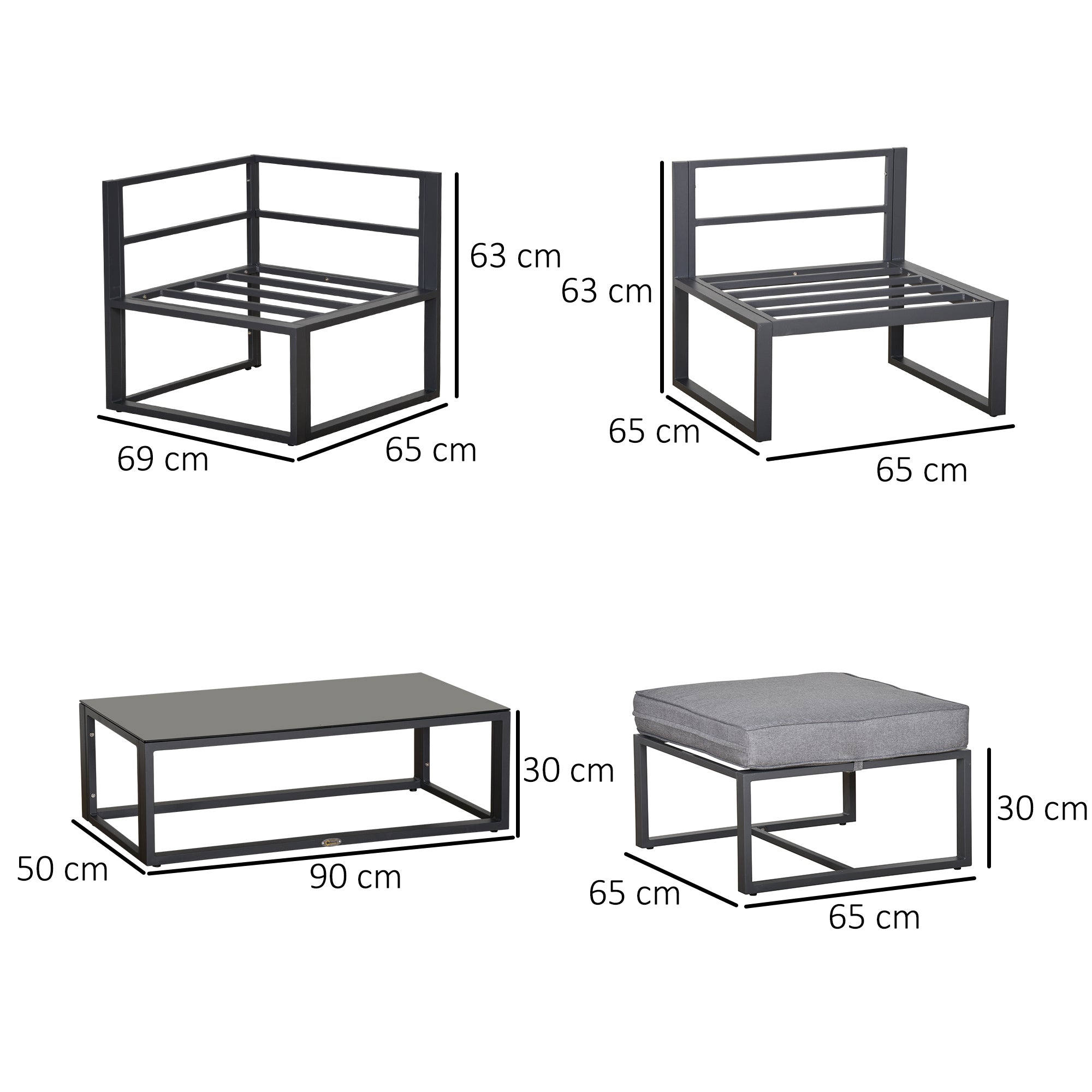 Outsunny 5 Pieces Outdoor Patio Furniture Set, Sofa Couch with Glass Coffee Table, Cushioned Chairs and Aluminum Tube, for Balcony Garden Backyard, Grey - North Peak Garden Furniture