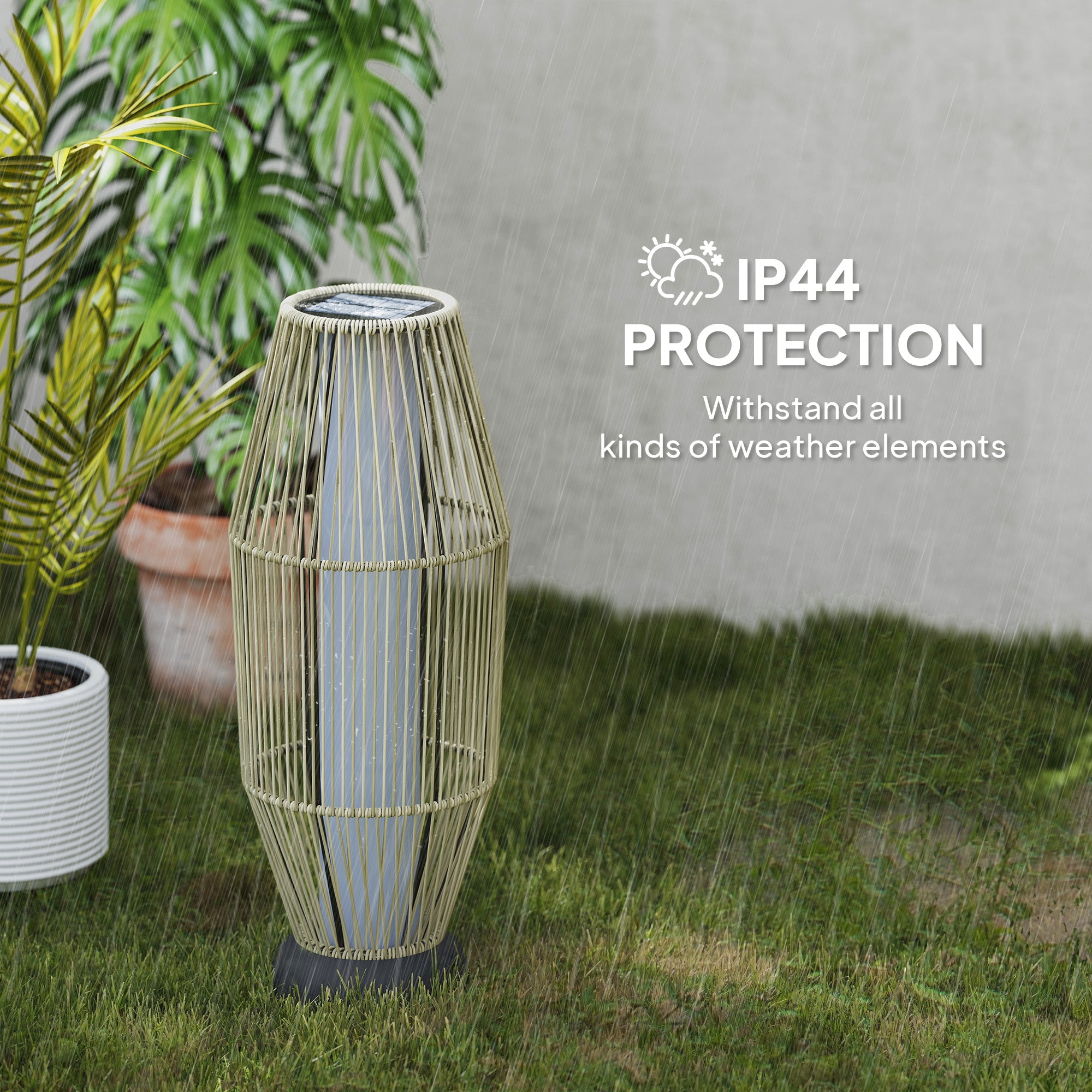 Outsunny Garden Rattan Lamp, 72 cm Tall Solar Rattan Floor Lamp, Solar Garden Light with Auto On/Off LED, IP44 for Outdoor, Porch, Pathway, Terrace, Grey - North Peak Garden Furniture