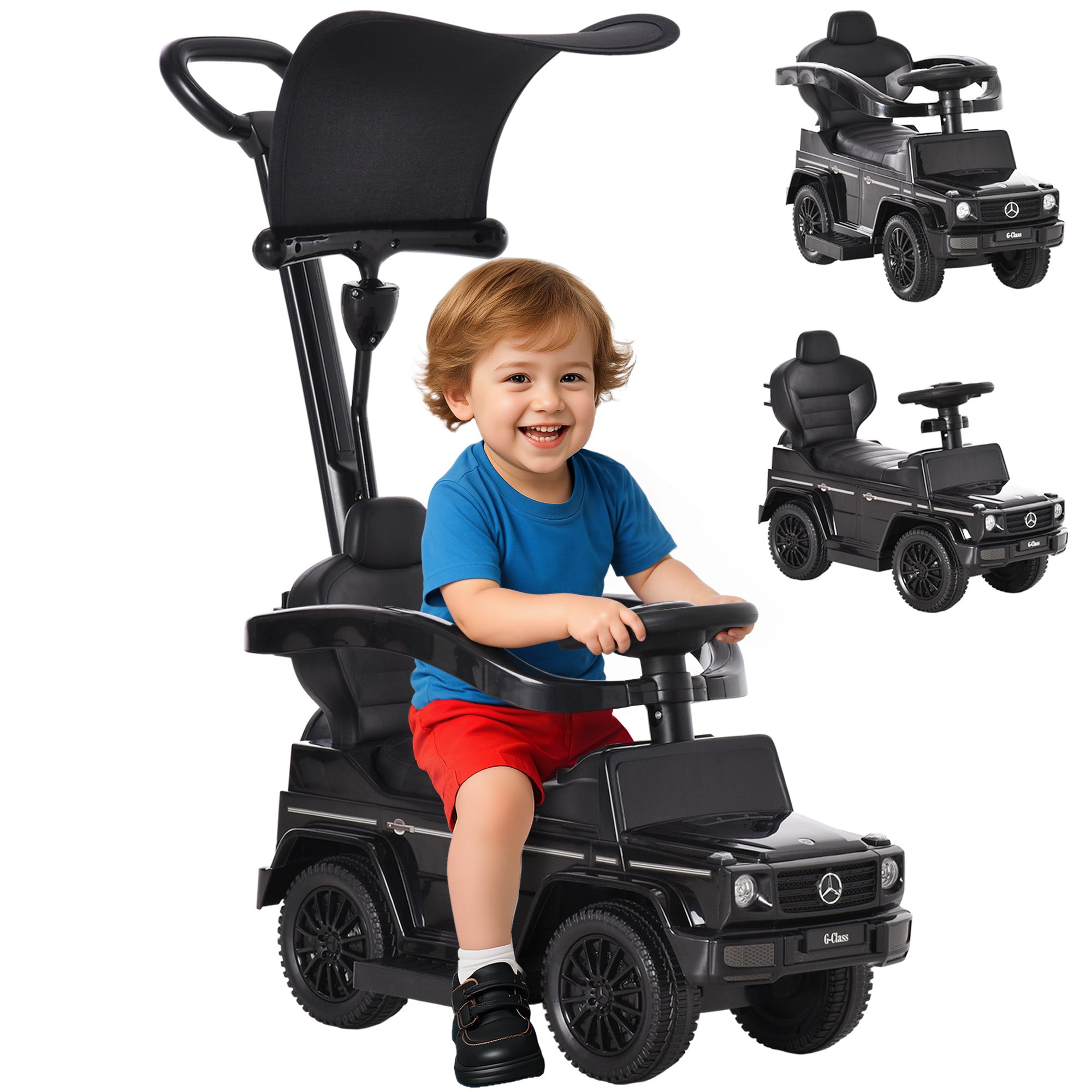 HOMCOM 3 in 1 Kids Children Ride on Push Car Toddler Sliding Car G350 Licensed Walker Foot to Floor Slider Push-Along with Horn Steering Wheel NO POWER Manual, Black