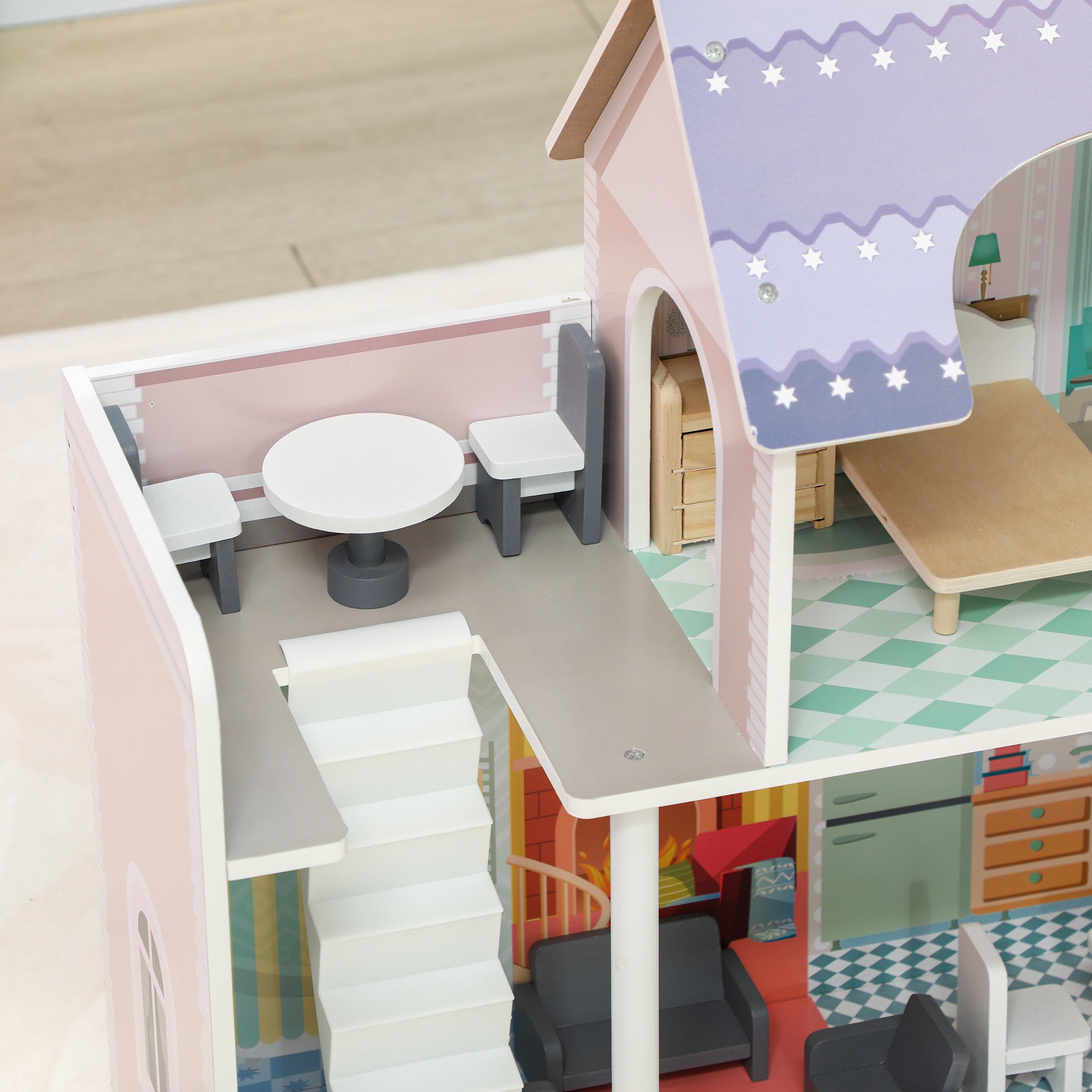 AIYAPLAY 2 Storey Dolls House with 13 Pieces Furniture, Play Set with Balcony, Gift for 3-6 Years Old - North Peak Garden Furniture