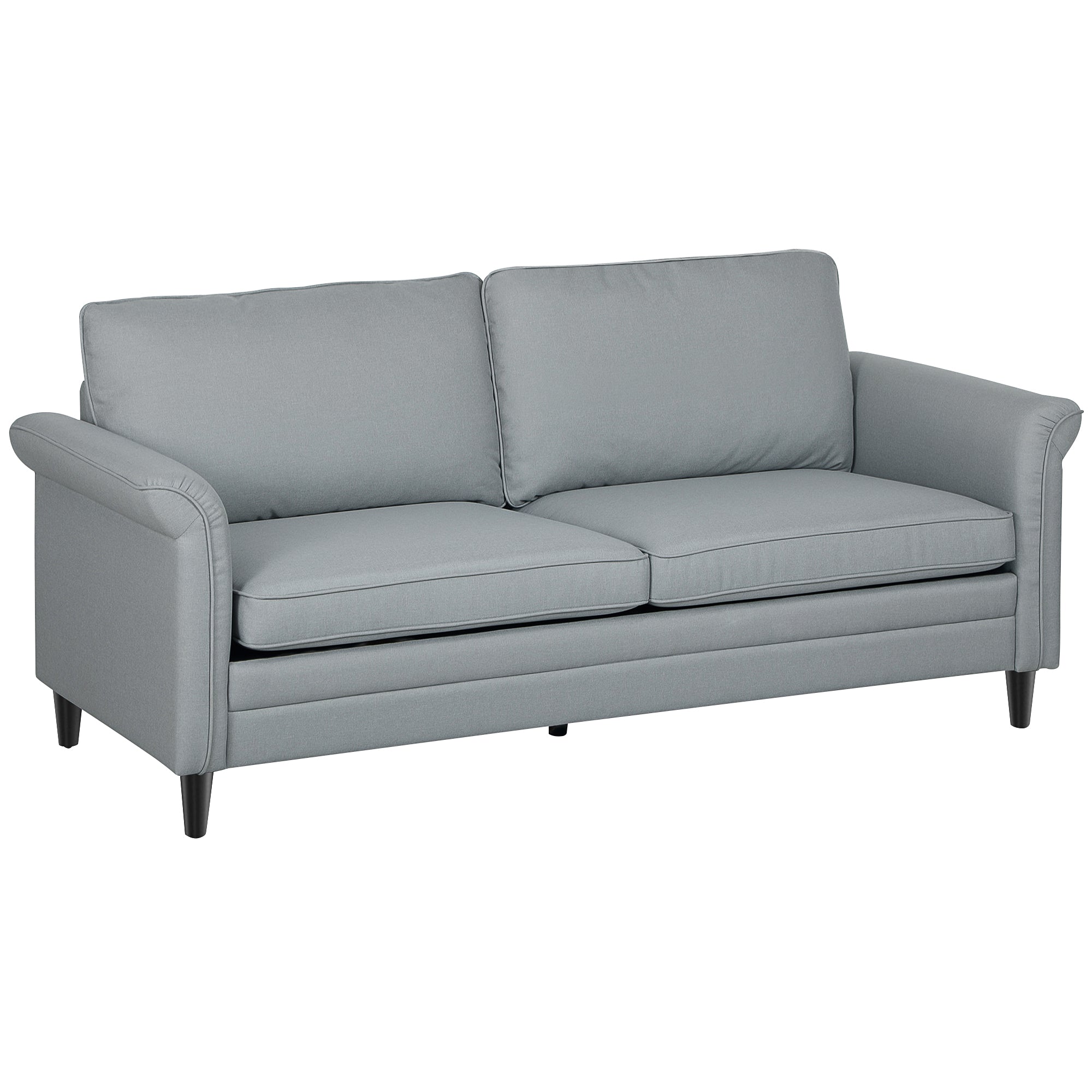 HOMCOM 3 Seater Sofa, Modern Fabric Sofa Couch with Spring Cushion, Rubber Wood Legs, 191cm Upholstered Settee for Living Room, Bedroom, Home Office, Guest Room, Grey - North Peak Garden Furniture