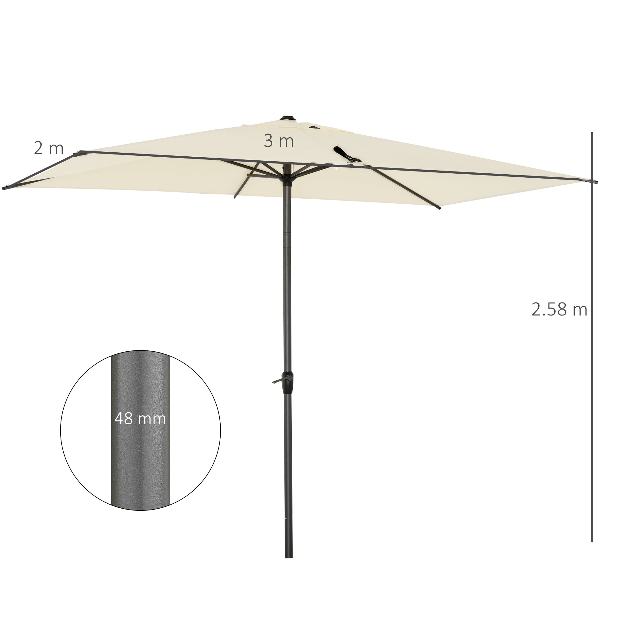 Outsunny 3 x 2m Garden Parasol Umbrella, Outdoor Market Table Umbrella with Aluminium Pole & Crank, Rectangular Tilting Parasol Sun Shade Canopy, Beige