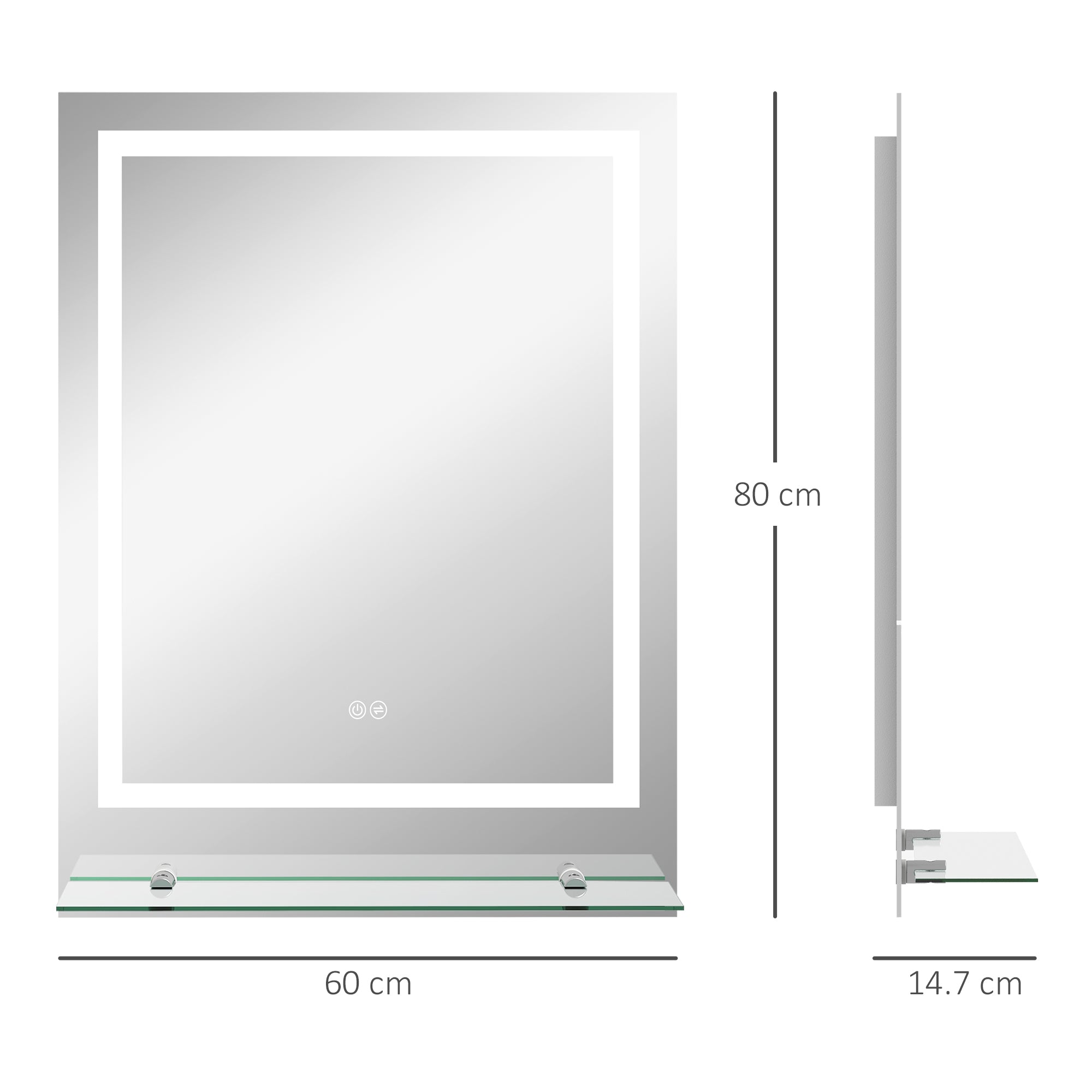 kleankin LED Bathroom Mirror with Lights and Shelf, Illuminated Makeup Mirror, Vanity Mirror with 3 Colour, Smart Touch, Anti-Fog - North Peak Garden Furniture