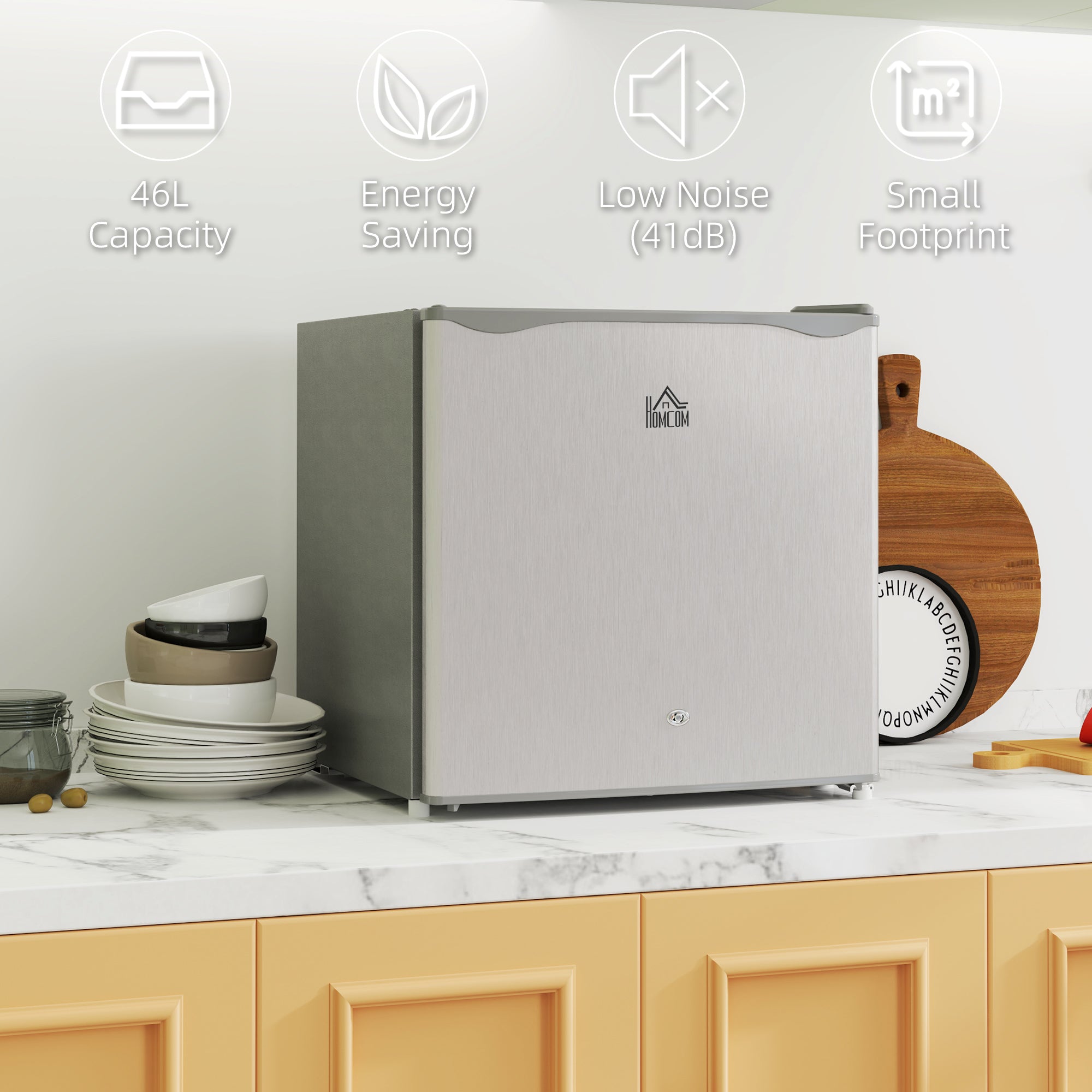 HOMCOM 46 Litre Lockable Countertop Fridge - Grey - North Peak Garden Furniture