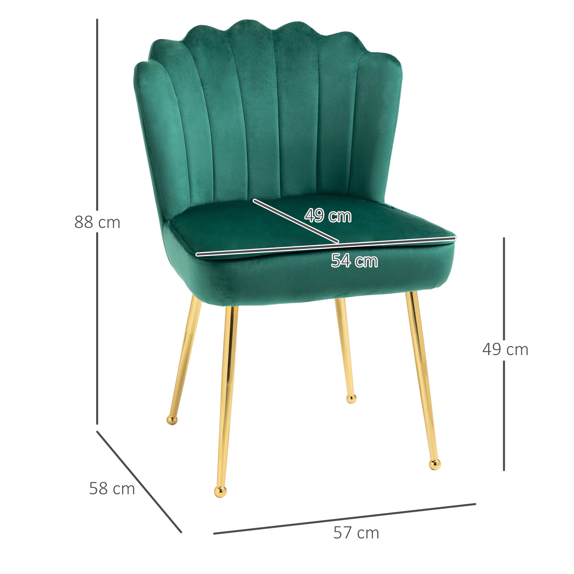 HOMCOM Velvet-Feel Shell Accent Chair - Green - North Peak Garden Furniture