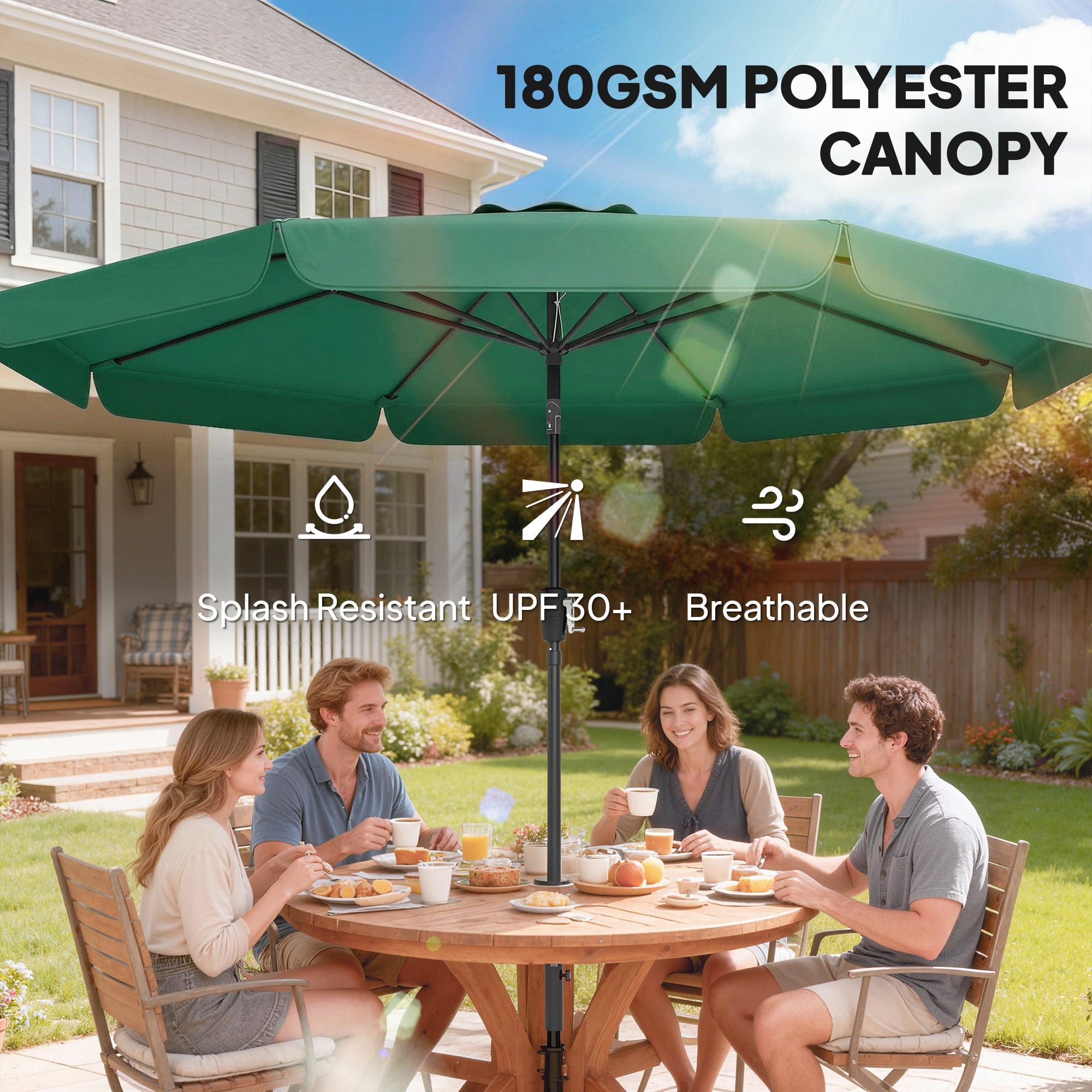 Outsunny 3 m Garden Parasol with Tilt Mechanism & Crank Handle, UPF 30+ Patio Umbrella Outdoor Table Umbrella, Green
