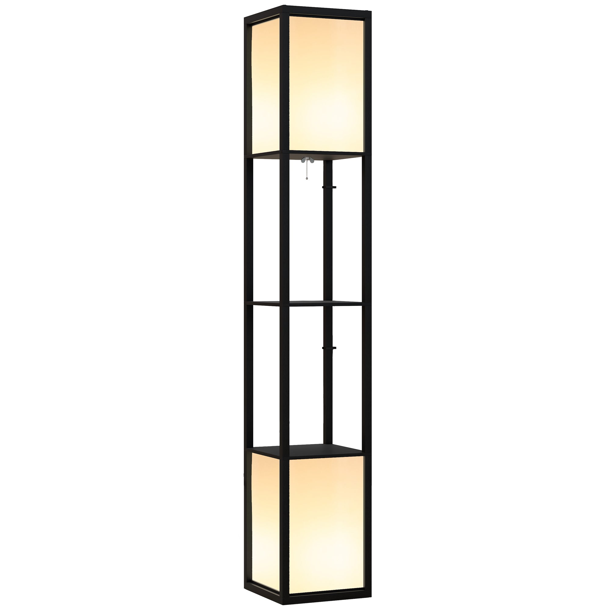 HOMCOM Modern Shelf Floor Lamp with Dual Ambient Light, Standing Lamp Living Room, Bedroom, 156cm, Black - North Peak Garden Furniture