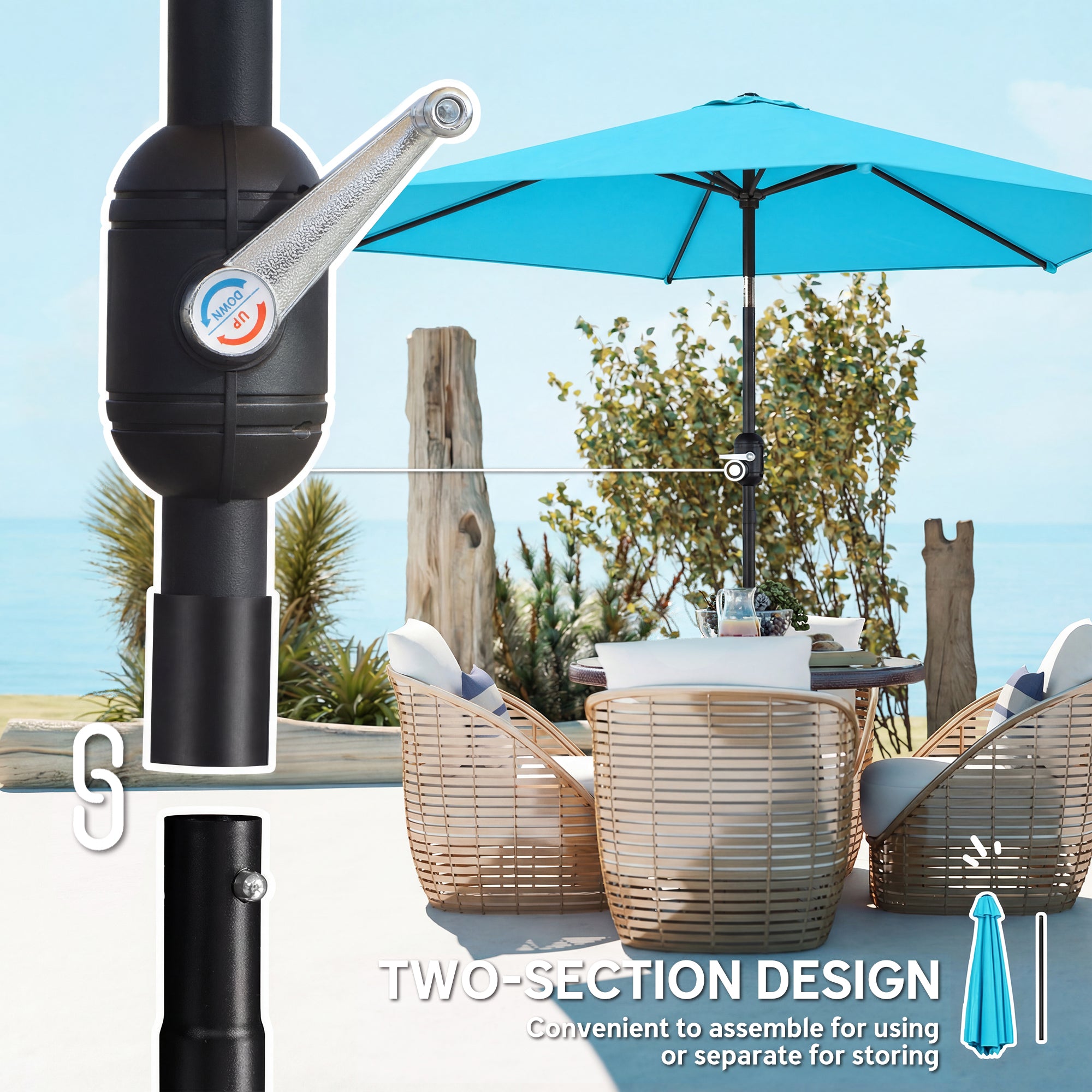 Outsunny 2.6 m Garden Parasol Umbrella with Aluminium Pole, Outdoor Patio Umbrella with Tilt and Crank, Vent, Blue