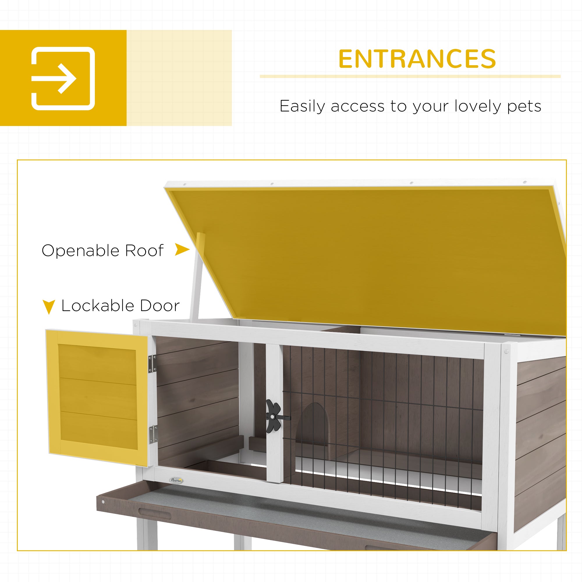 PawHut Wooden Guinea Pig Hutch, Small Animal Cage with Slide-out Tray, Openable Asphalt Roof, 84 x 43 x 70cm, Brown - North Peak Garden Furniture