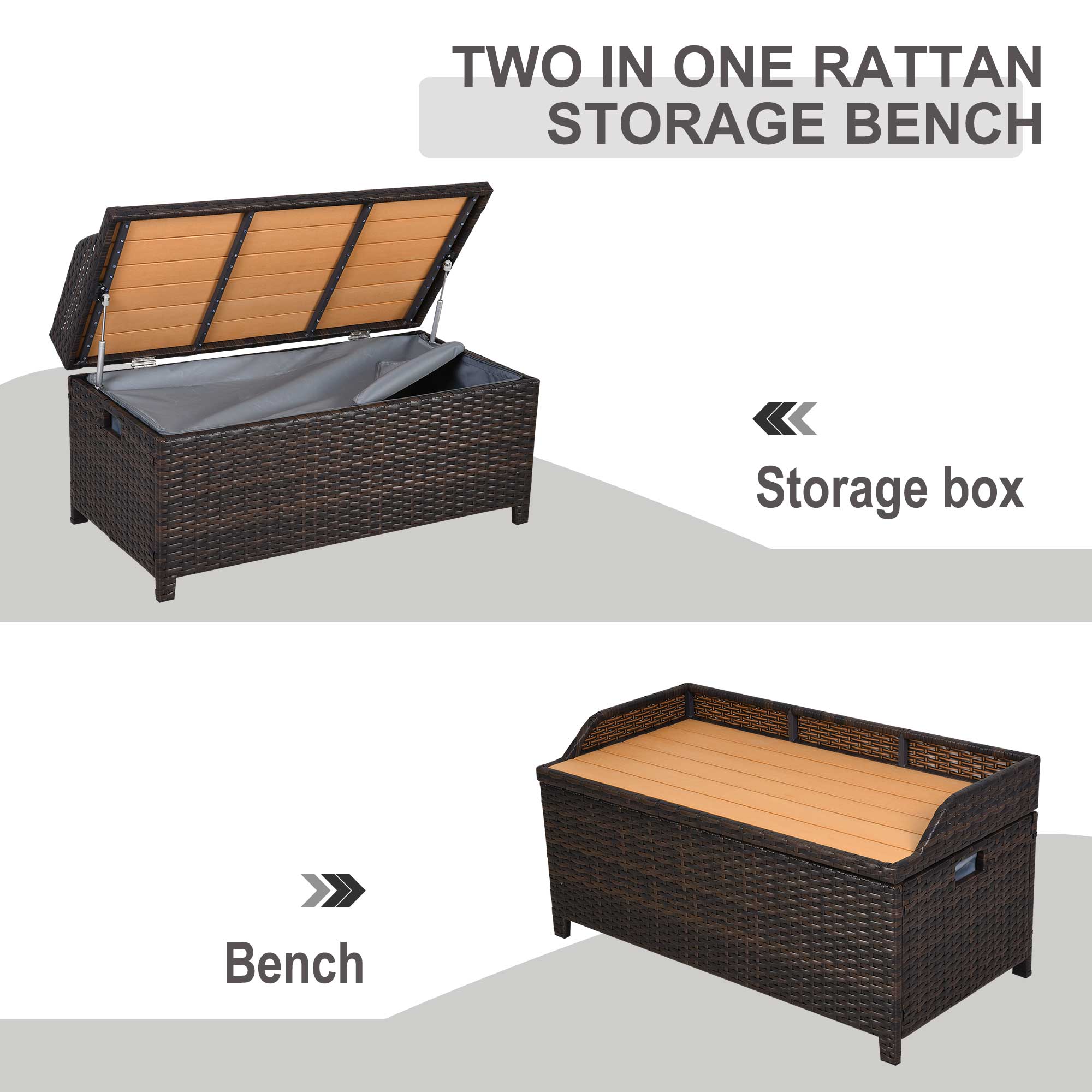 Outsunny 130L Rattan Garden Storage Box, with Seat - Mixed Brown