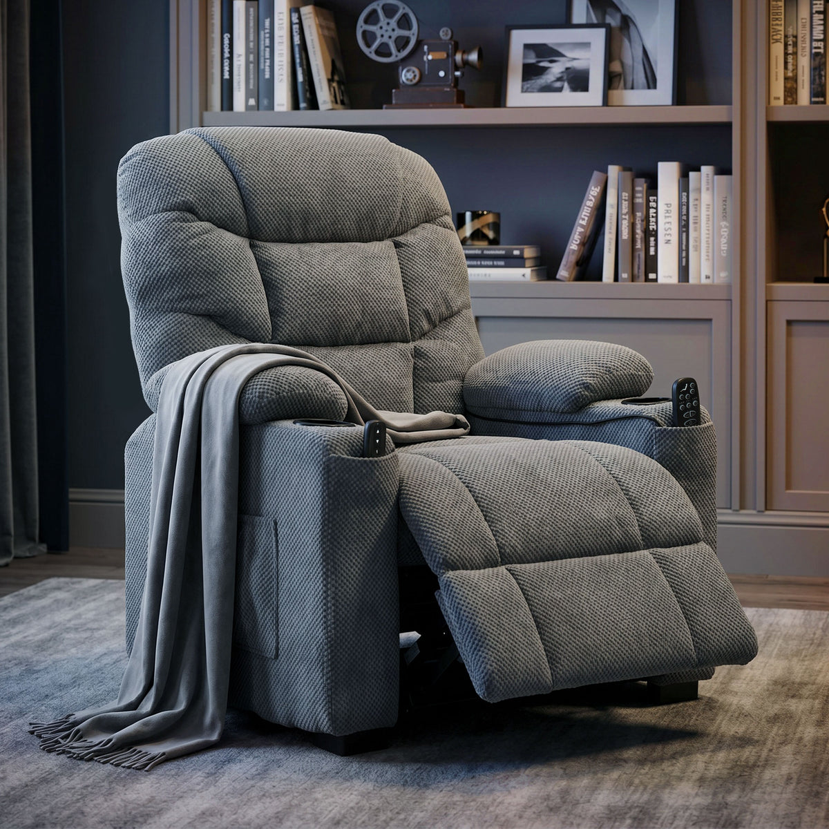 HOMCOM Recliner Armchair with Vibration Massage, Heat, Whisper-Quiet Motor, Memory Function, Power Reclining Chair, Dark Grey