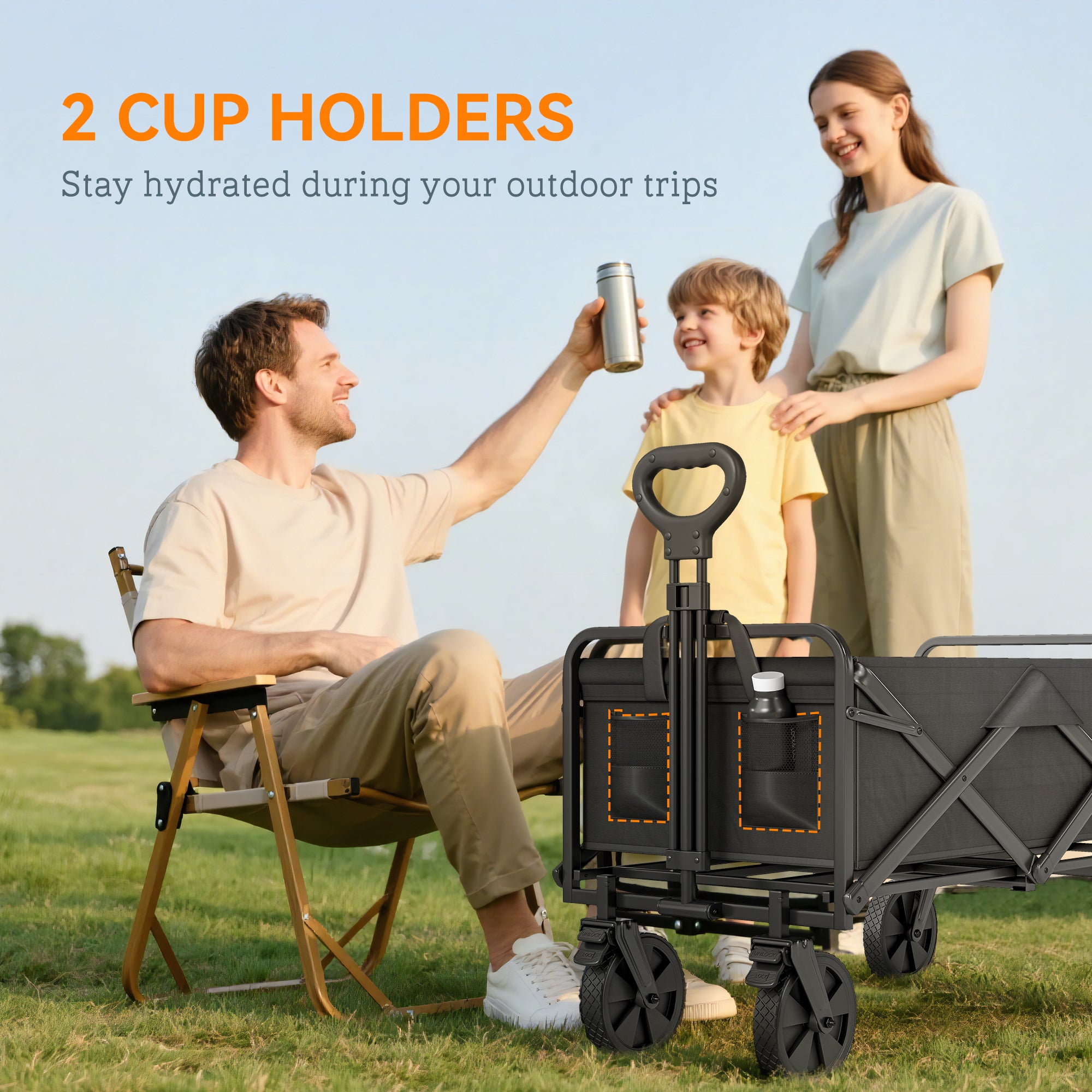 Outsunny Folding Steel Frame Garden Storage Cart, with Wheels and Handle - Black - North Peak Garden Furniture