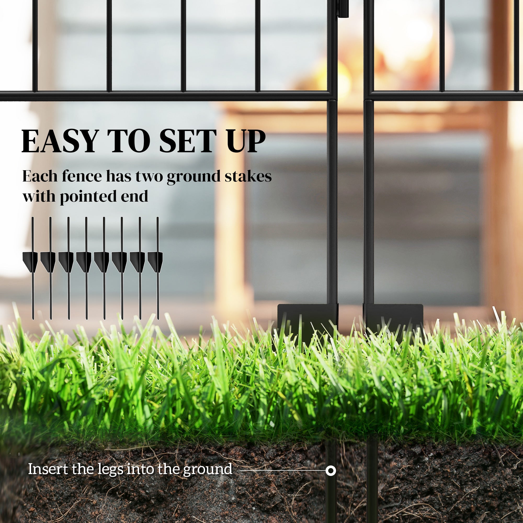 Outsunny Decorative Garden Fencing, 4PCs 43in x 11.5ft Outdoor Picket Fence Panels, Rustproof Metal Wire Landscape Flower Bed Border Edging Animal Barrier, Black