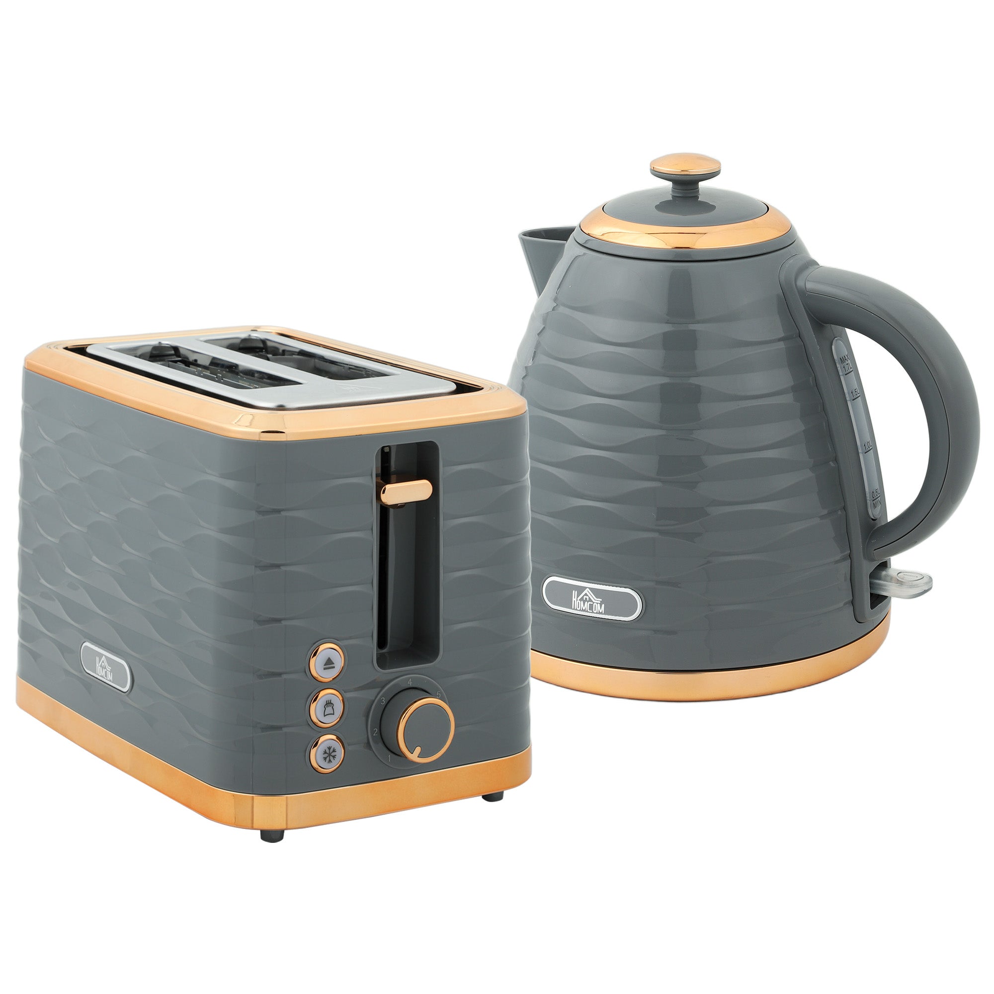 HOMCOM 3000W 1.7L Rapid Boil Kettle & 2 Slice Toaster, Kettle and Toaster Set with 7 Browning Controls and Crumb Tray, Grey - North Peak Garden Furniture
