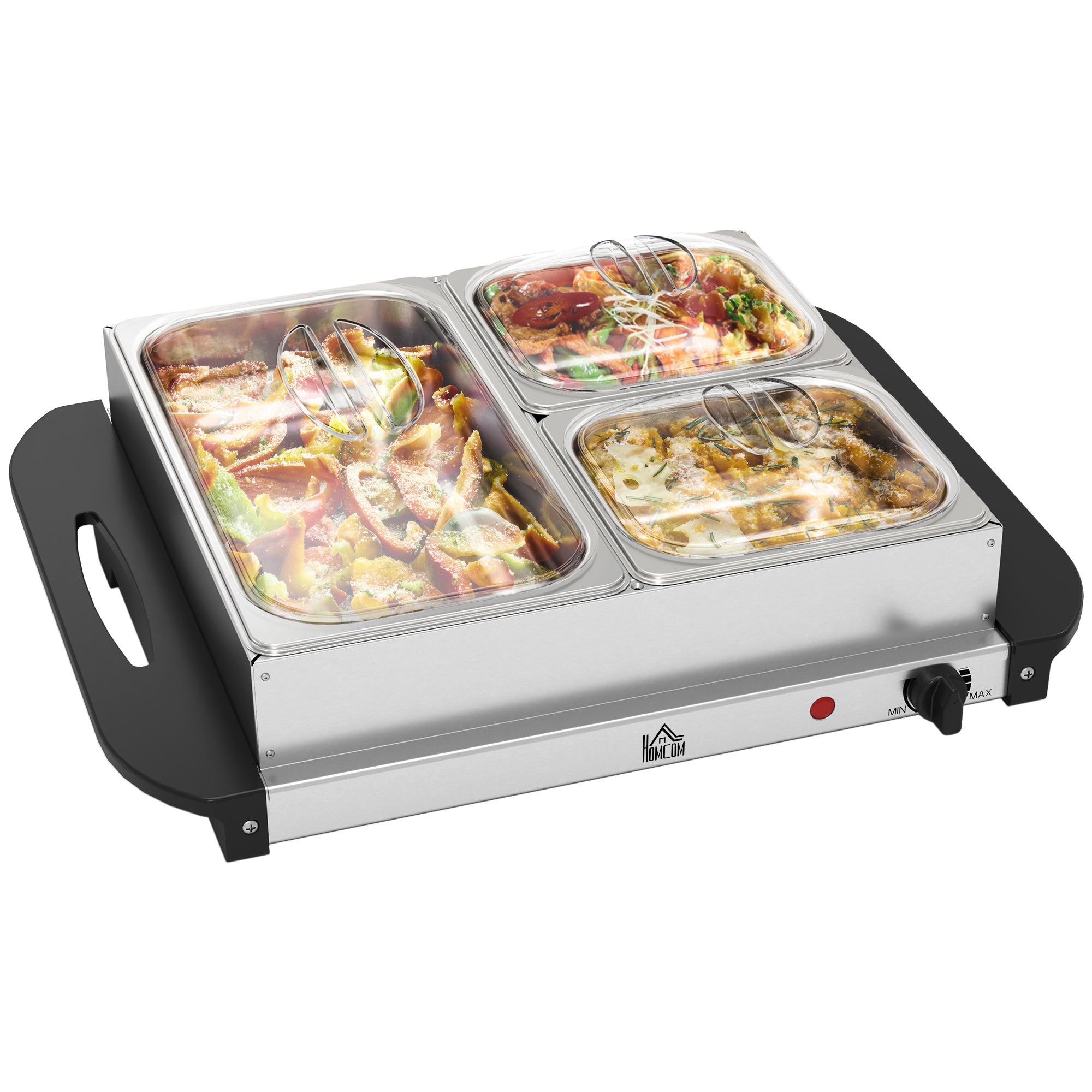 HOMCOM 4.5L Stainless Steel Electric Buffet Server, with 3x Trays and Lids - North Peak Garden Furniture