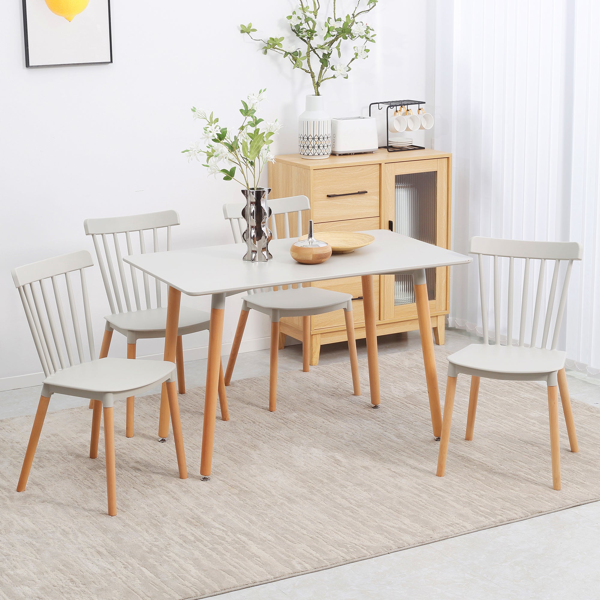 HOMCOM 5 Piece Dining Table Set with Beech Wood Legs, Space Saving Table and 4 Chairs for Small Kitchens, Grey - North Peak Garden Furniture