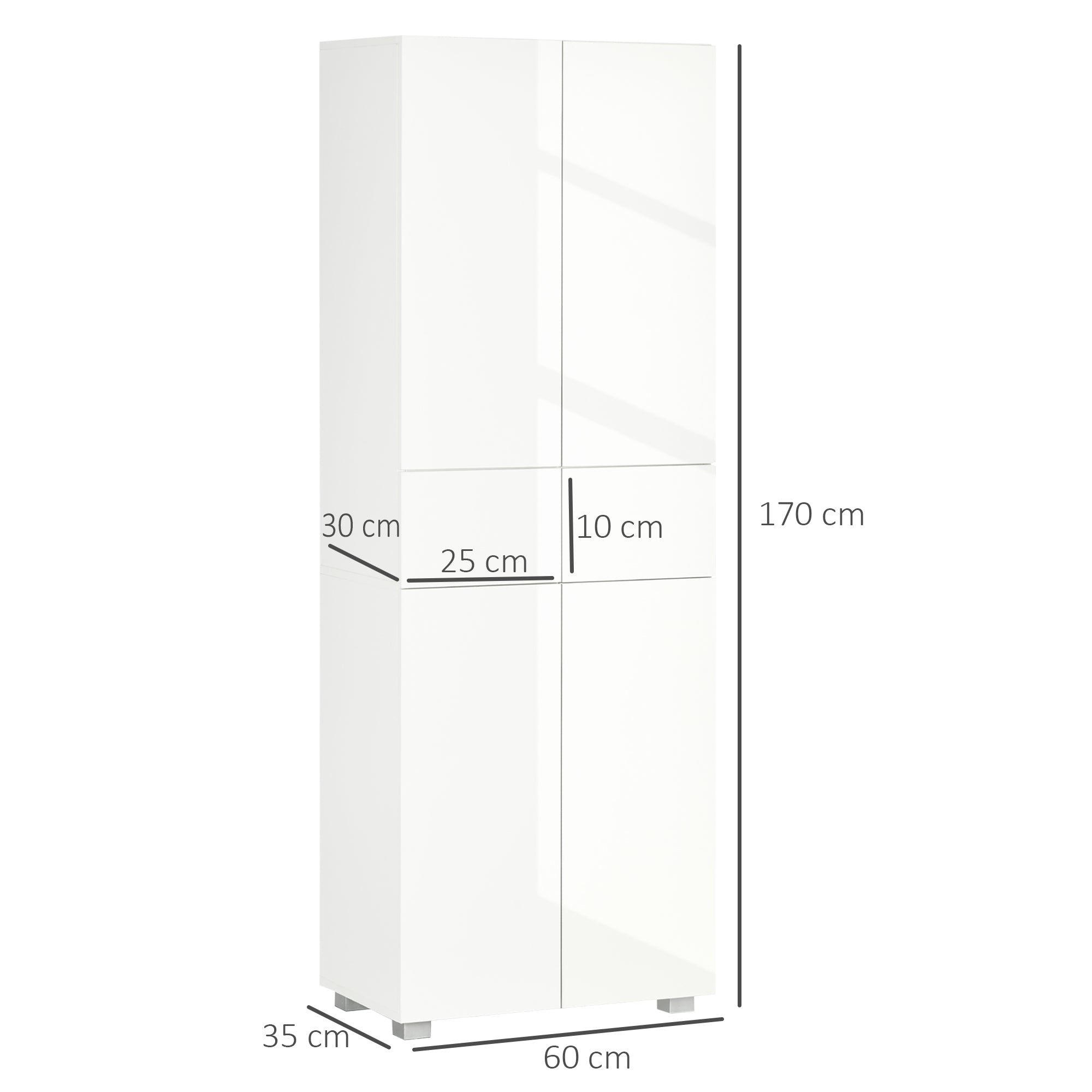 HOMCOM 4-Door Kitchen Cupboard, Freestanding 5-Tier Storage Cabinet with 3 Adjustable Shelves, 2 Drawers for Living Room, Dining Room, Push to Open Design, High Gloss White - North Peak Garden Furniture