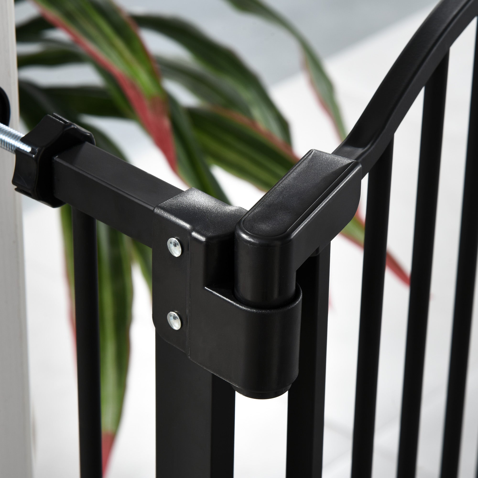 PawHut 74-84cm Adjustable Metal Pet Gate Safety Barrier w/ Auto-Close Door Double Locking Easy-Open Doors Stairs Home Frames Black