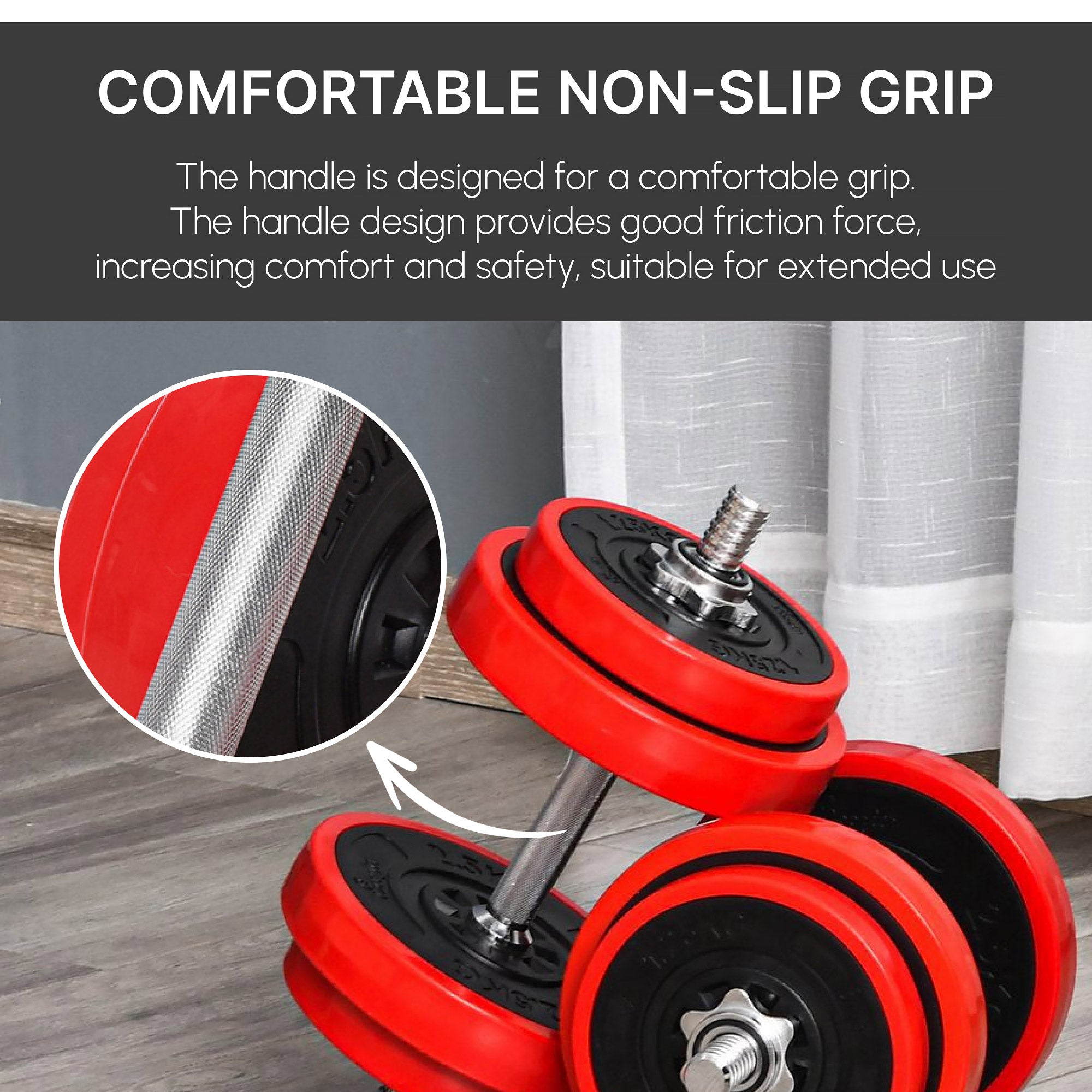 HOMCOM 20KGS 2-In-1 Dumbbell & Barbell Adjustable Set Strength Muscle Exercise Fitness Plate Bar Clamp Rod Home Gym Sports Area - North Peak Garden Furniture