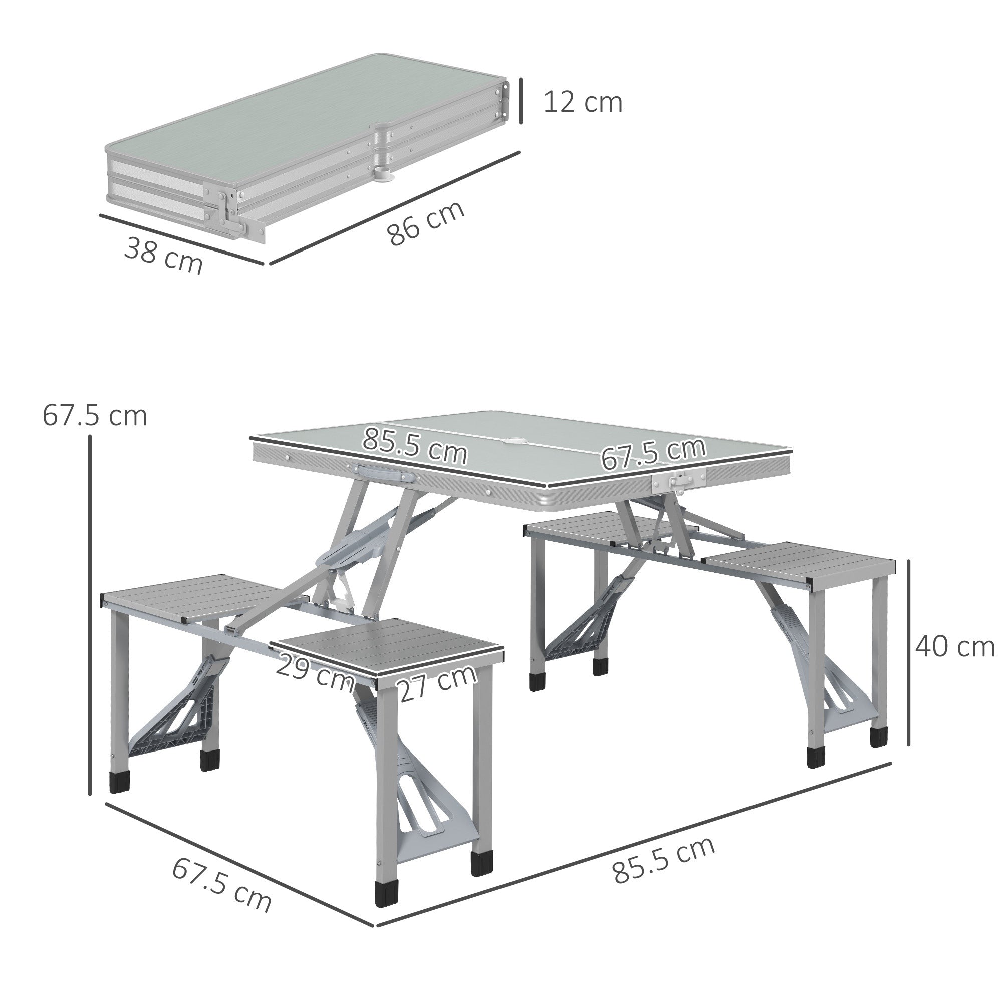 Outsunny Folding Picnic Table with 4 Seats and Umbrella Hole - Grey - North Peak Garden Furniture