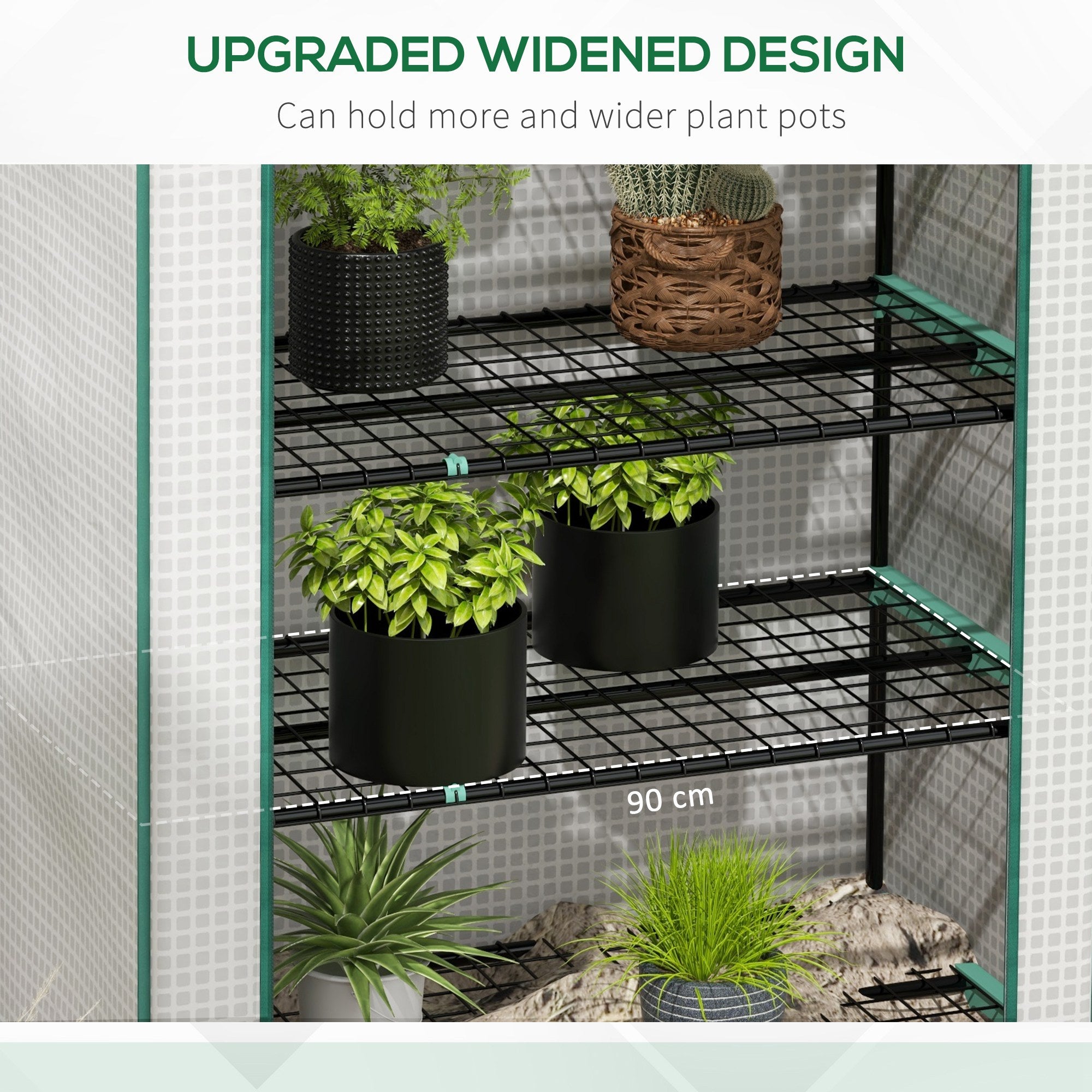 Outsunny 5 Tier Widened Mini Greenhouse with Reinforced PE Cover, Portable Indoor Outdoor Green House with Roll-up Door and Wire Shelves, 193H x 90W x 49Dcm, White - North Peak Garden Furniture