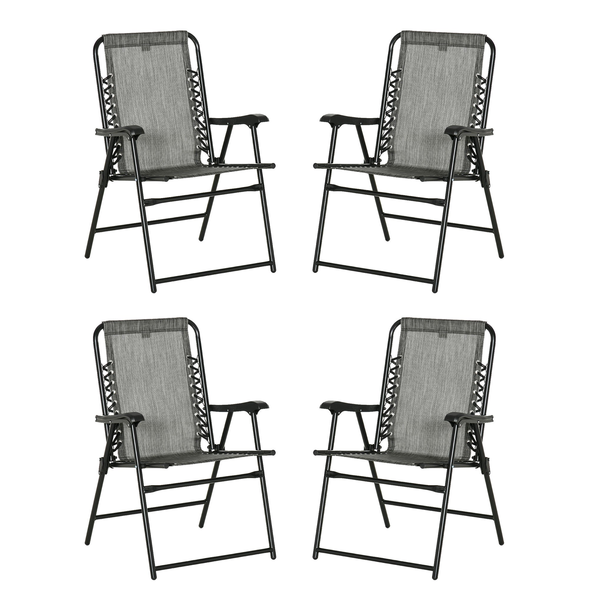 Outsunny  Pieces Patio Folding Chair Set, Outdoor Portable Loungers for Camping Pool Beach Deck, Lawn Chairs with Armrest Steel Frame, Mixed Grey