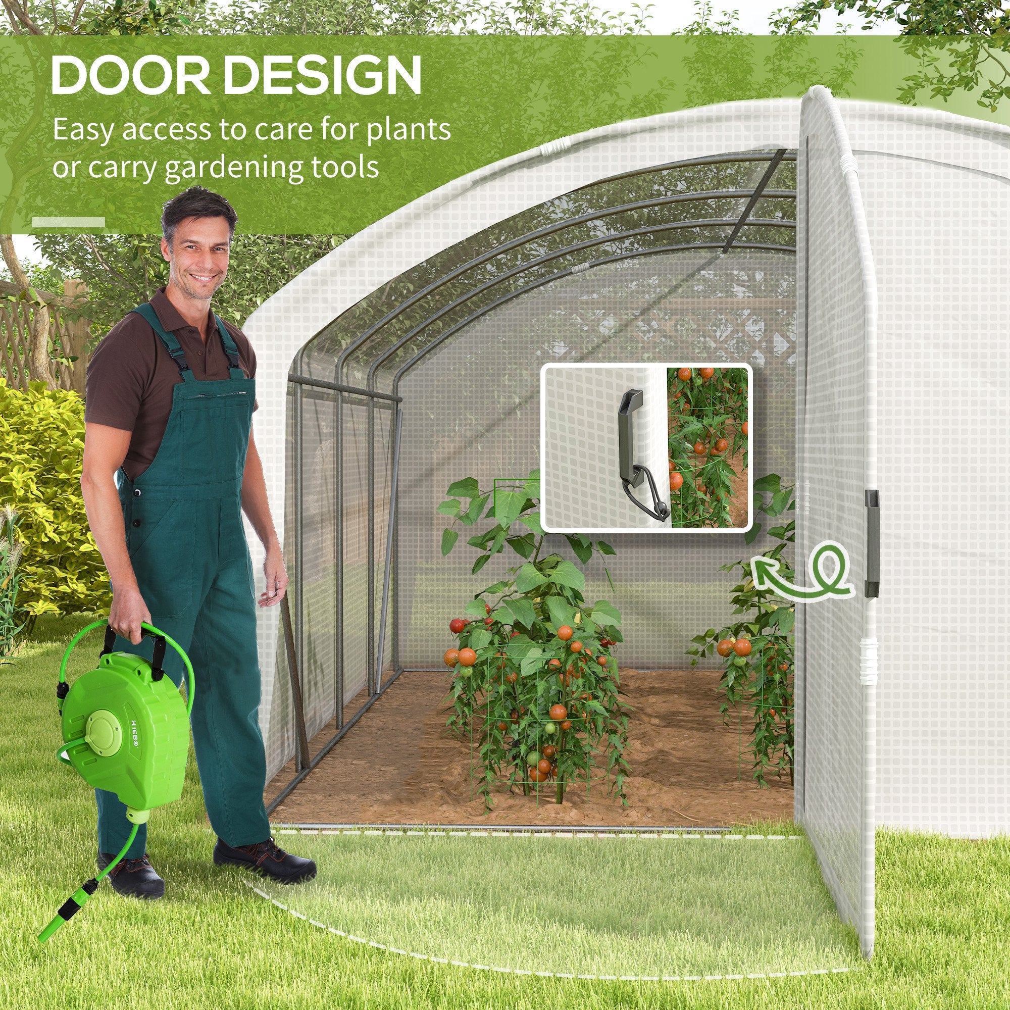 Outsunny Polytunnel Greenhouse Walk-in Grow House with UV-resistant PE Cover, Door, Galvanised Steel Frame, 4 x 3 x 2m, White - North Peak Garden Furniture