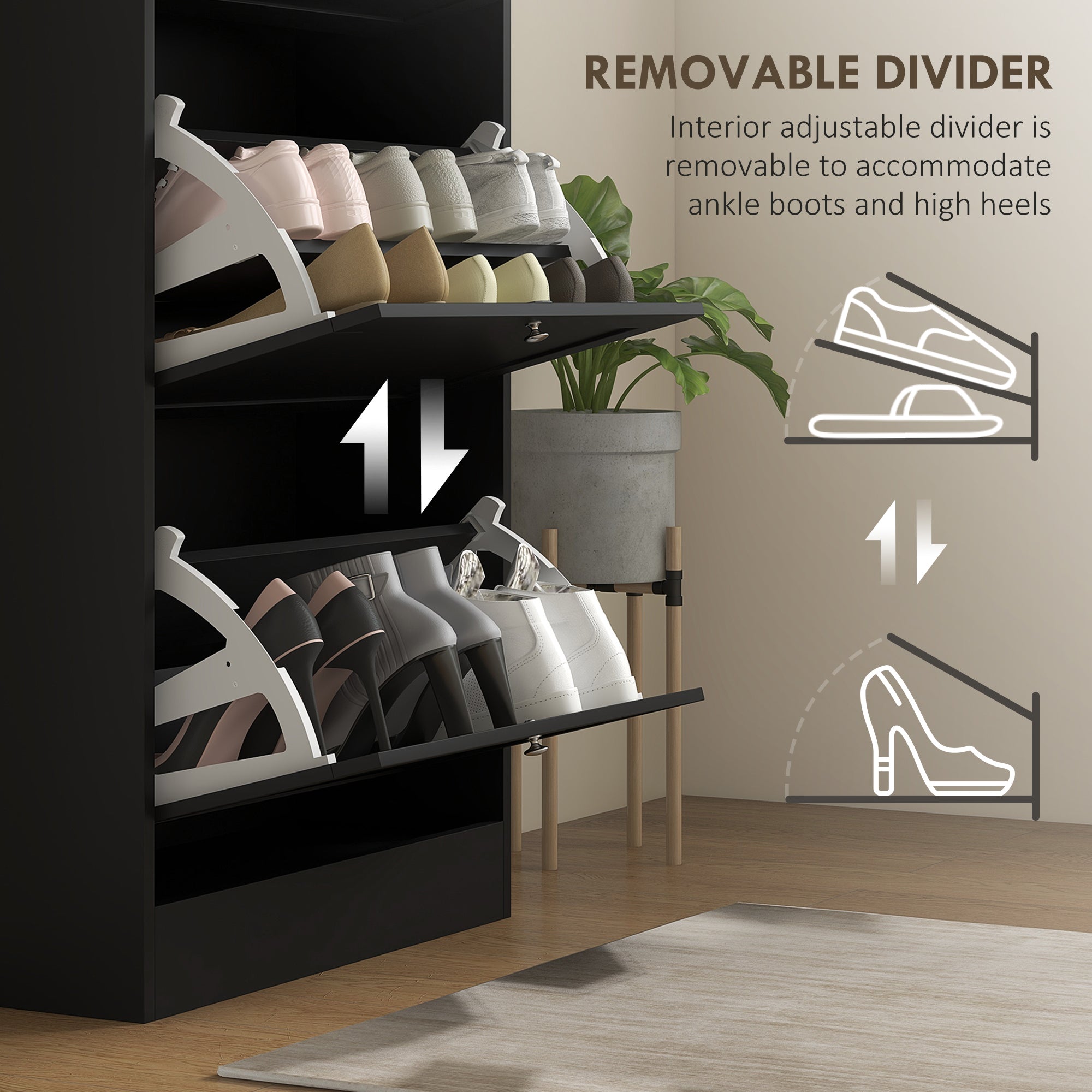 HOMCOM Modern Compact Three-Drawer Shoe Storage Cabinet - Black - North Peak Garden Furniture
