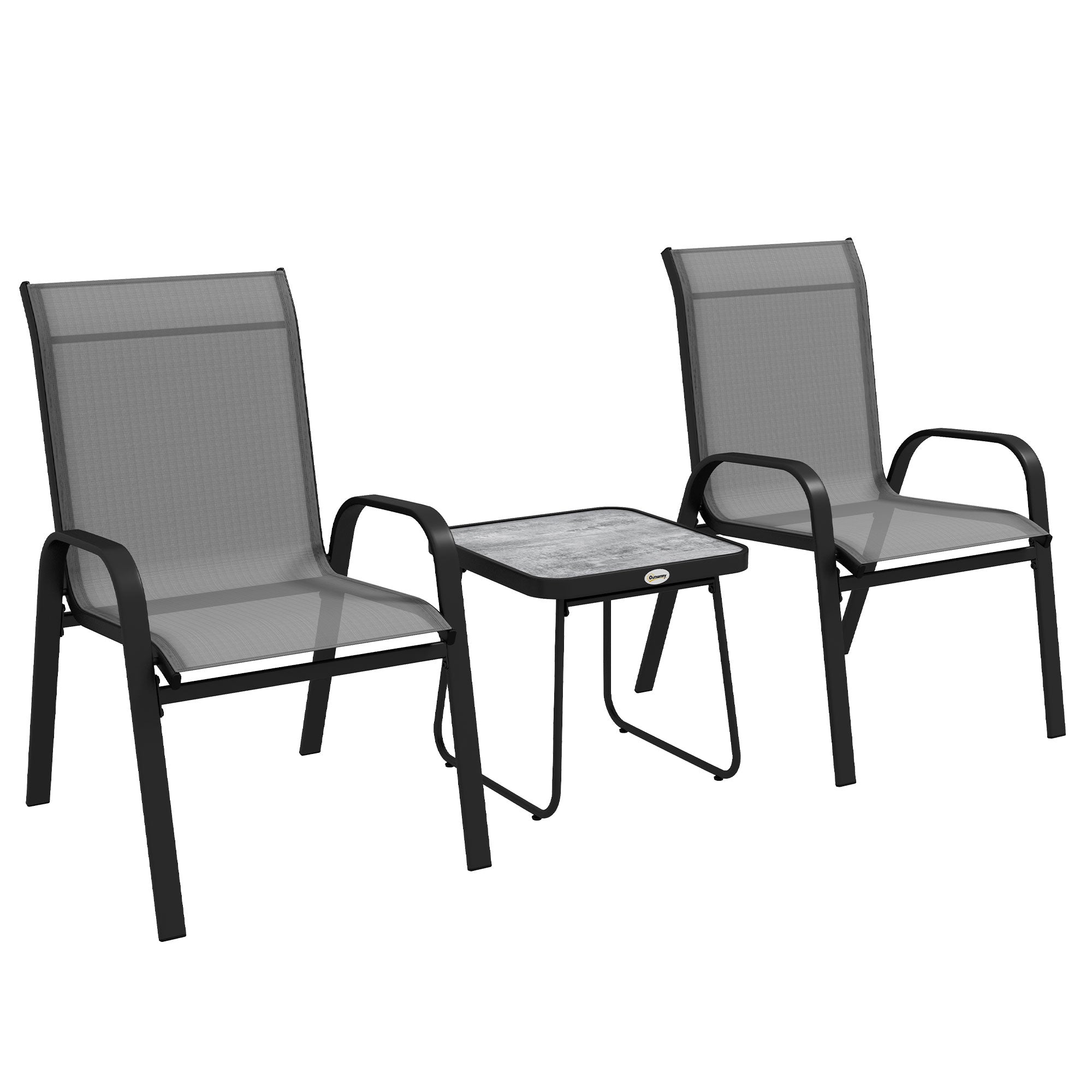 Outsunny Three-Piece Metal Frame Garden Seating Set - Grey