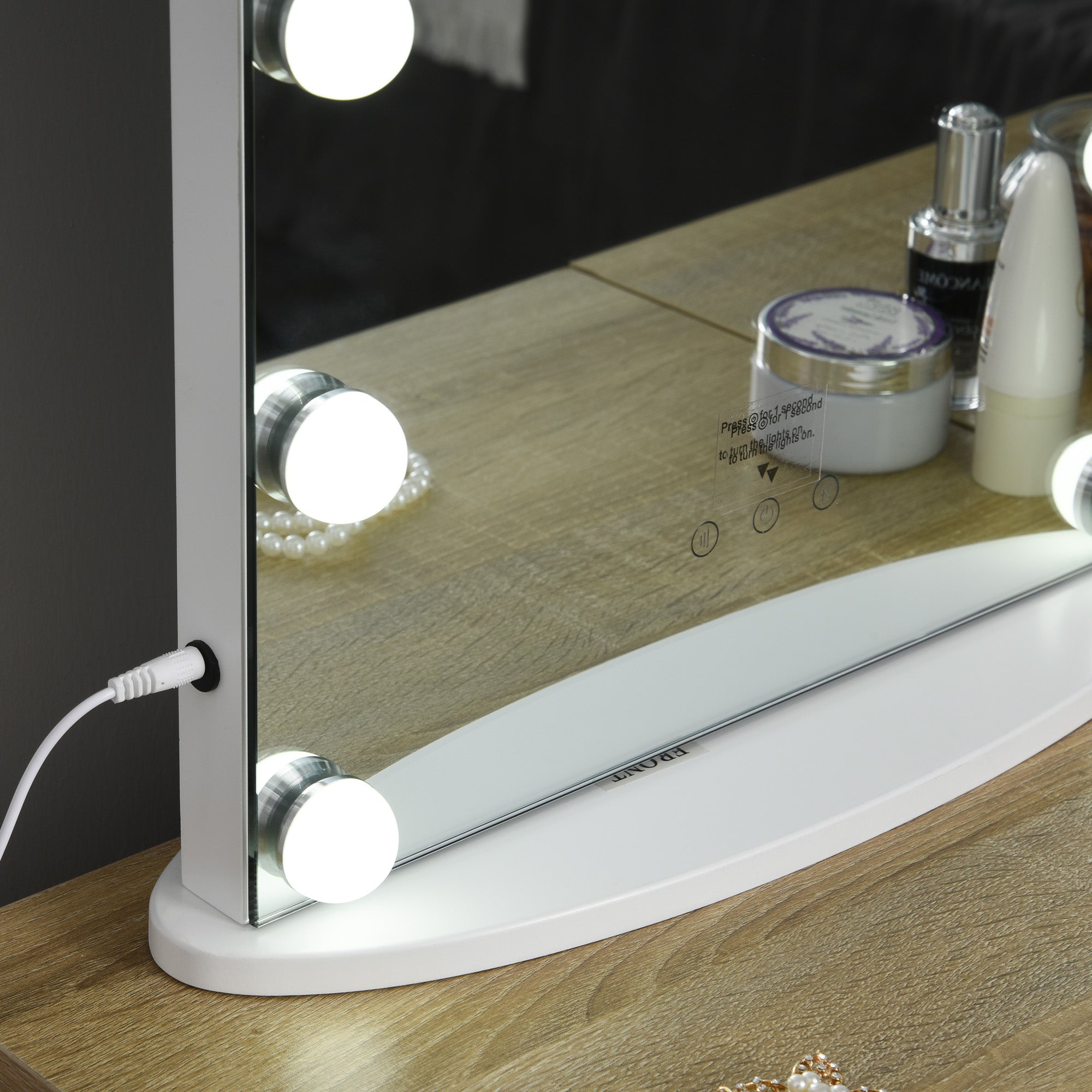 HOMCOM Hollywood Mirror with Lights for Makeup Dressing Table, Lighted Vanity Mirror with 12 Dimmable LED Bulbs and USB Plug in Power Supply, White