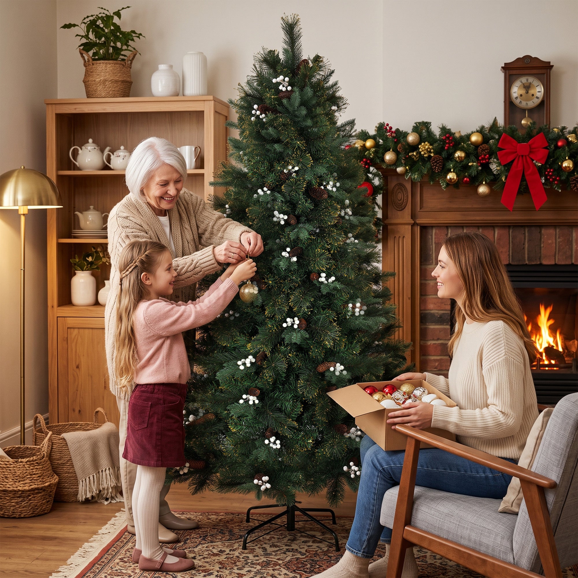 HOMCOM 6ft Artificial Christmas Tree, Fir Hinged Xmas Tree with 716 Branch Tips, Foldable Metal Stand, Easy Assembly, Green
