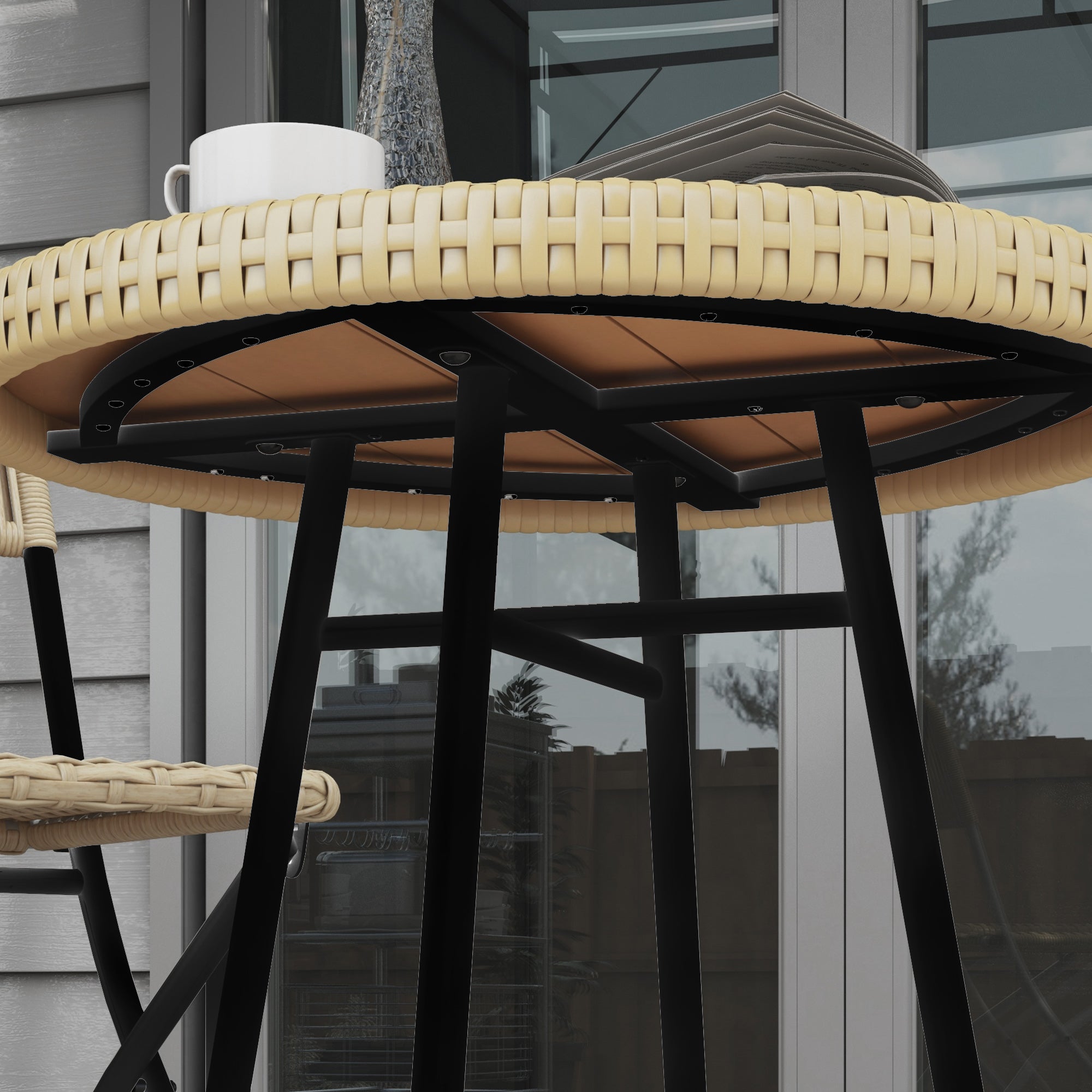 Outsunny Rattan Border Outdoor Side Table - Natural Wood Finish - North Peak Garden Furniture