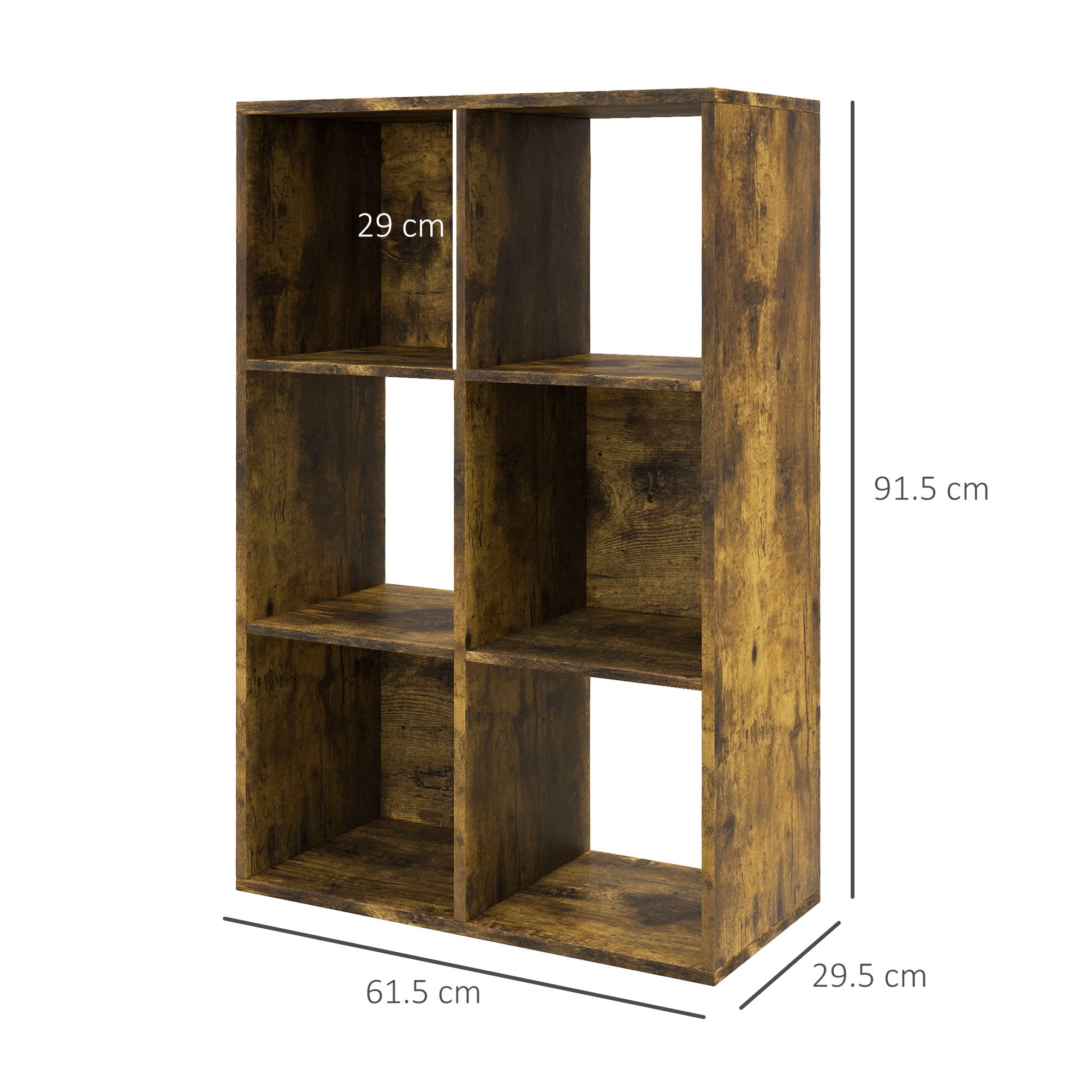 HOMCOM 3-tier 6 Cubes Storage Unit Particle Board Cabinet Bookcase Organiser Home Office Shelves Rustic Brown - North Peak Garden Furniture