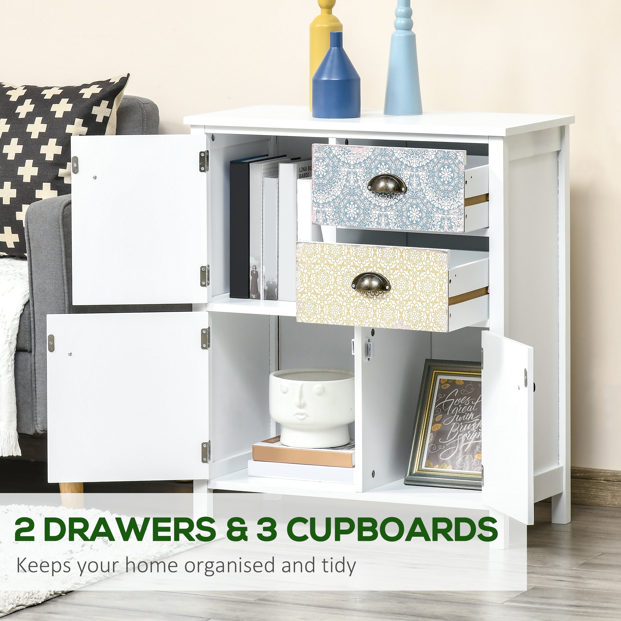 HOMCOM Drawer Table Sideboard Multi-purpose Storage Chest Shabby Chic Entryway Living Room Bedroom Furniture Organizer Unit - North Peak Garden Furniture
