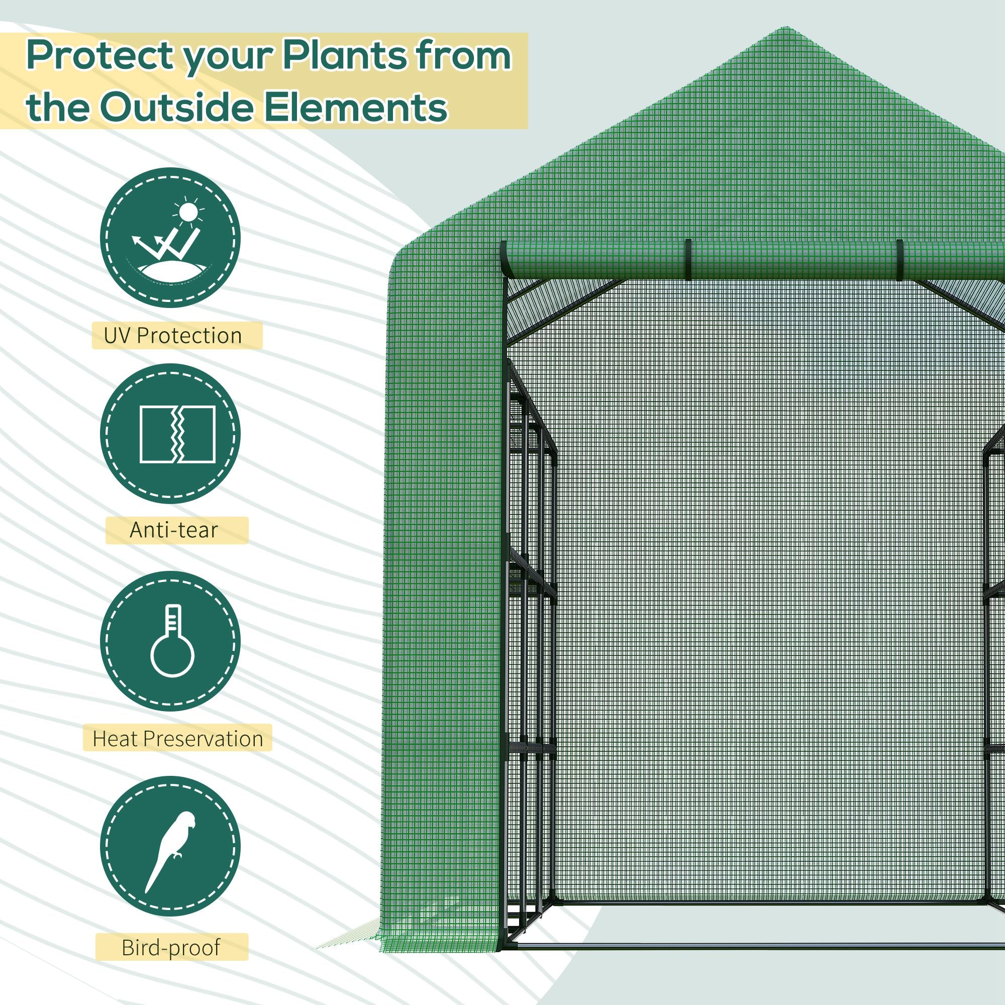 Outsunny Walk-in Greenhouse with 4 Tier 24 Shelves, Portable Grow House with Roll-up Zipped Door, 244 x 180 x 210cm, Green - North Peak Garden Furniture
